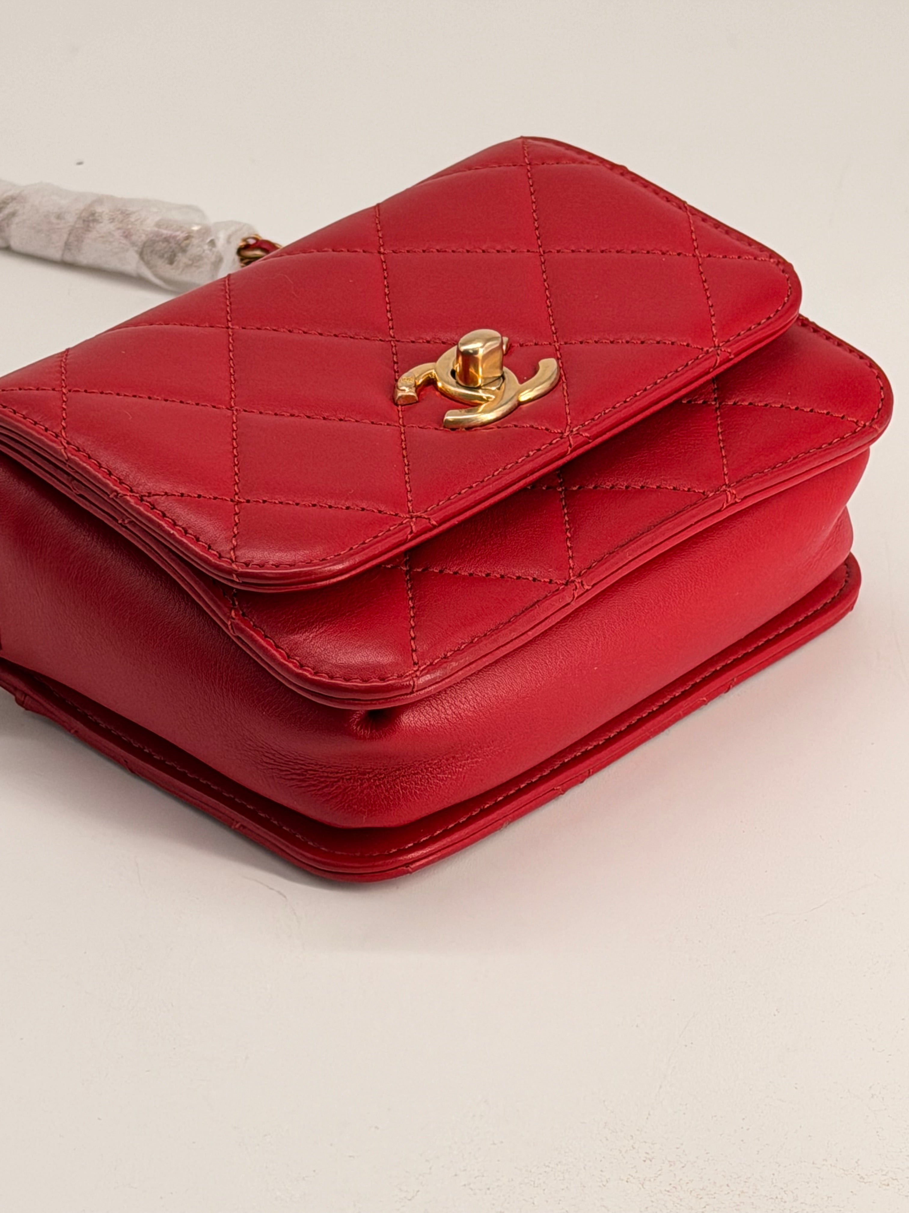 Chanel Cambon Mini Chain Red Lambskin Flap Bag