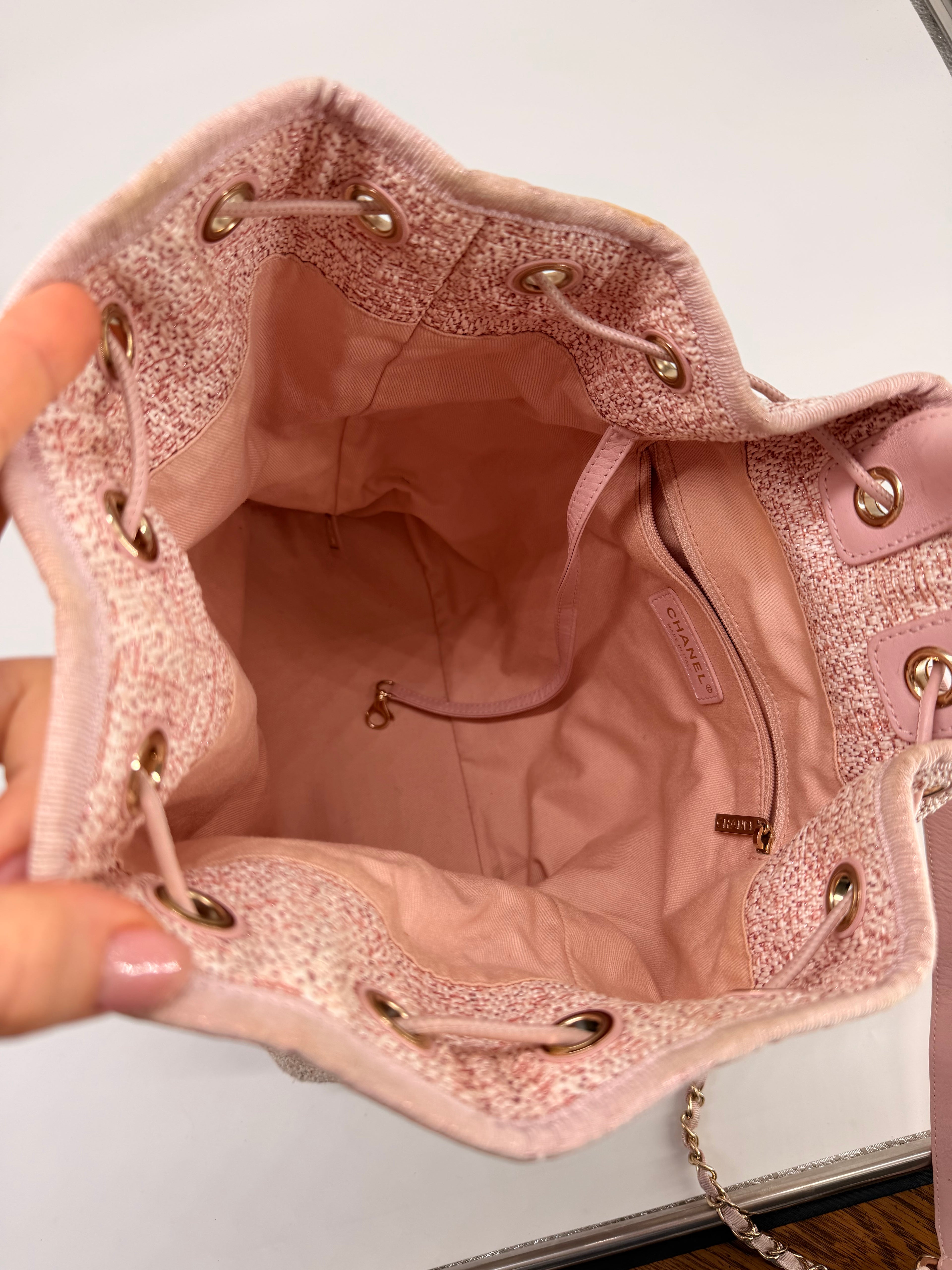 CHANEL Deauville Backpack Pink Drawstring Backpack