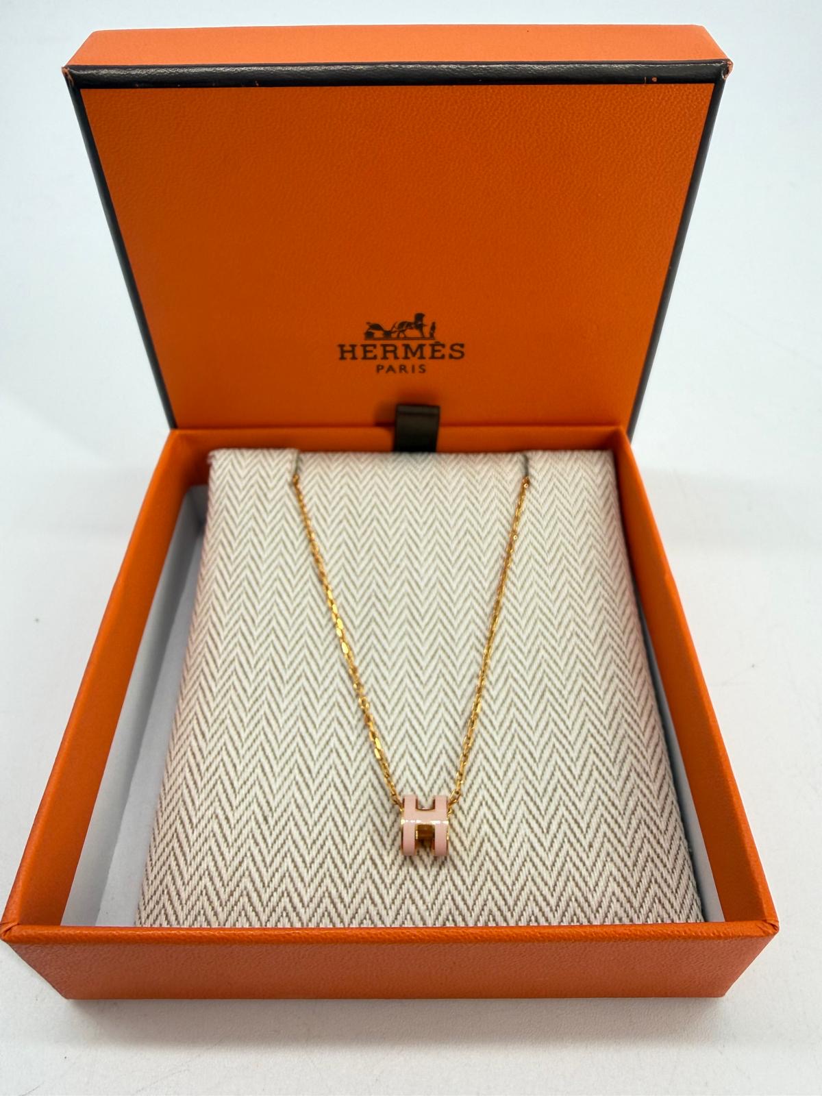 Hermes Mini Pop H pendant necklace pink