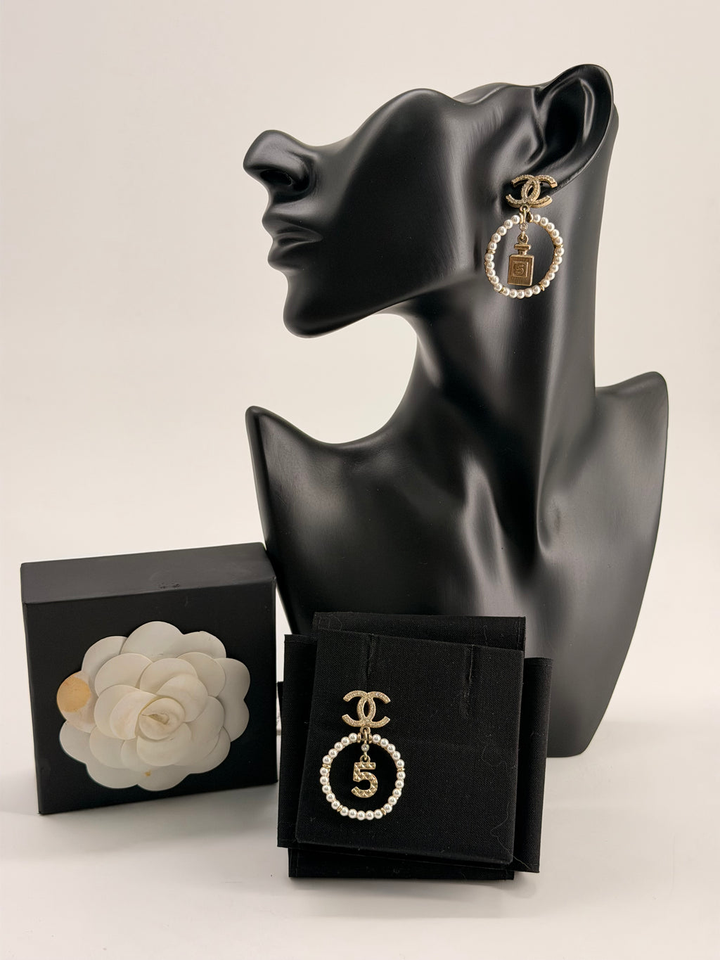 Chanel Faux Pearl & Strass CC Drop Earrings