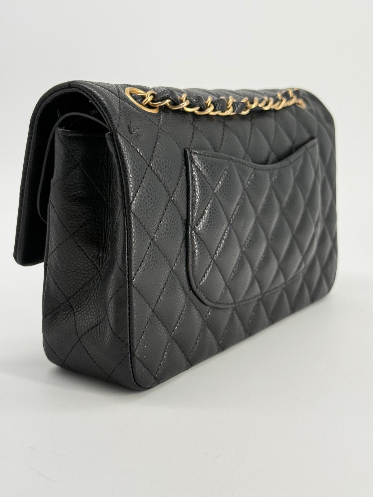 Chanel Medium Double Flap Caviar Black Leather Shoulder Bag