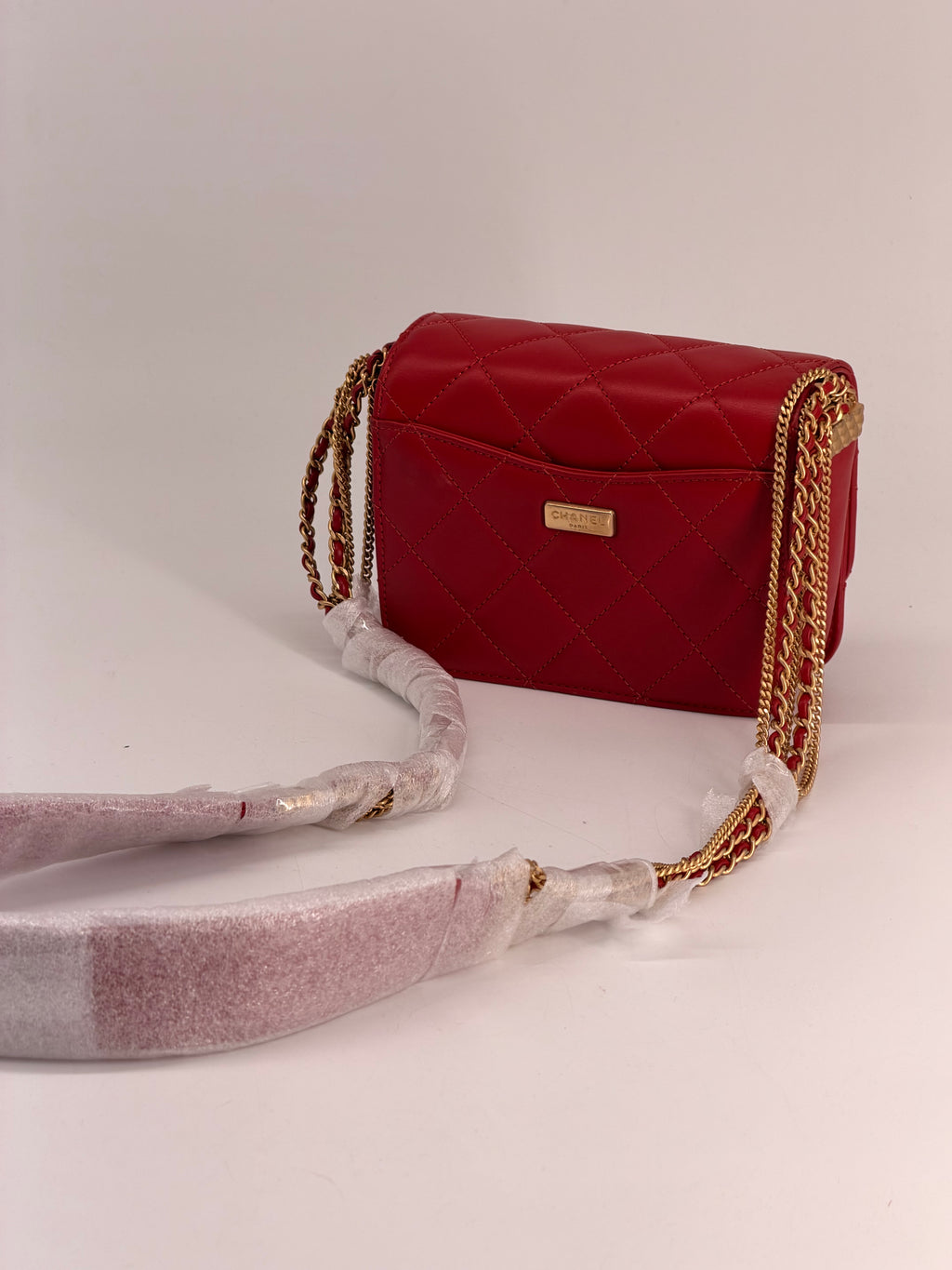 Chanel Cambon Mini Chain Red Lambskin Flap Bag