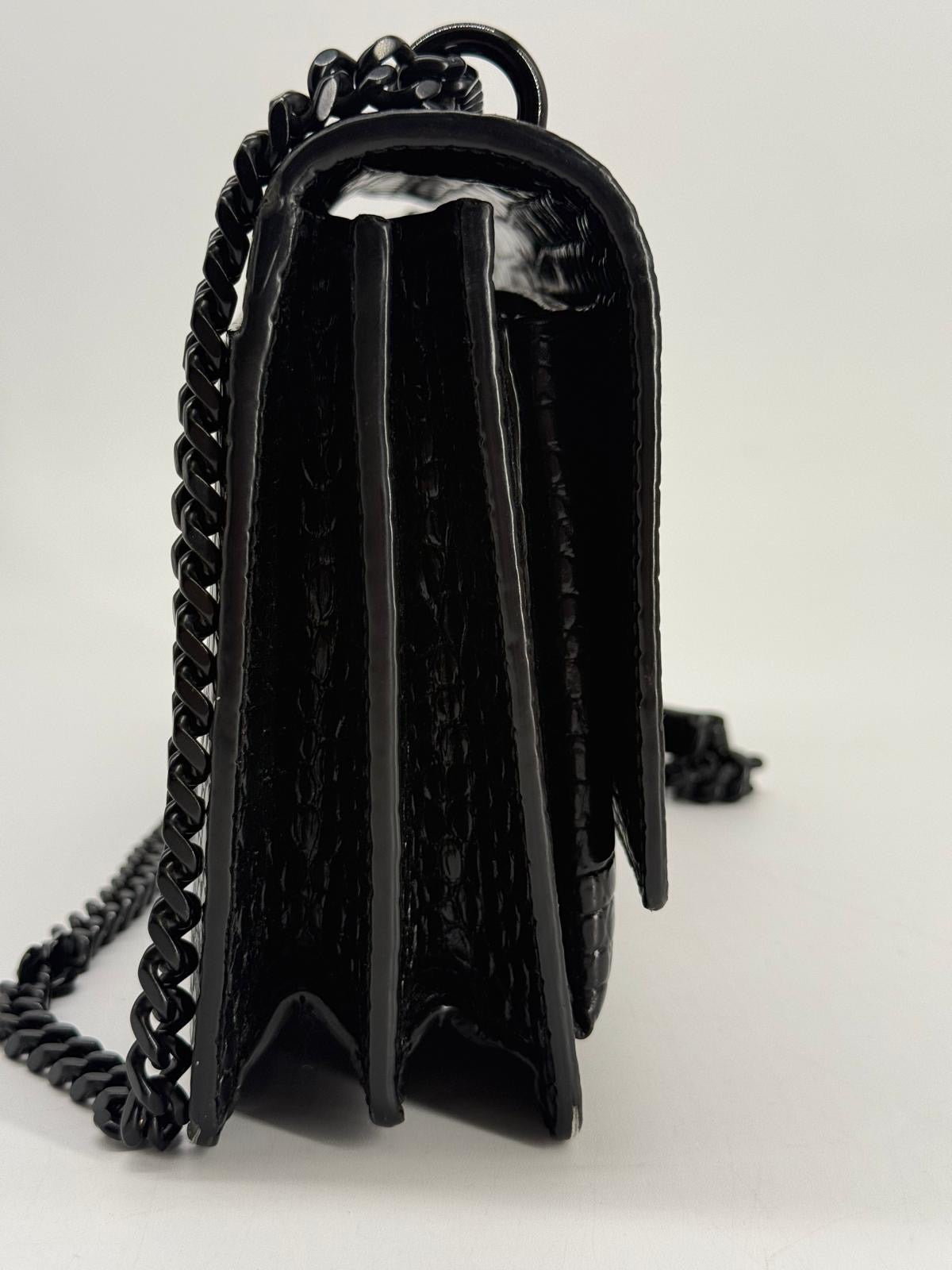 Calfskin Crocodile Embossed Medium Monochrome Monogram Sunset Black Bag