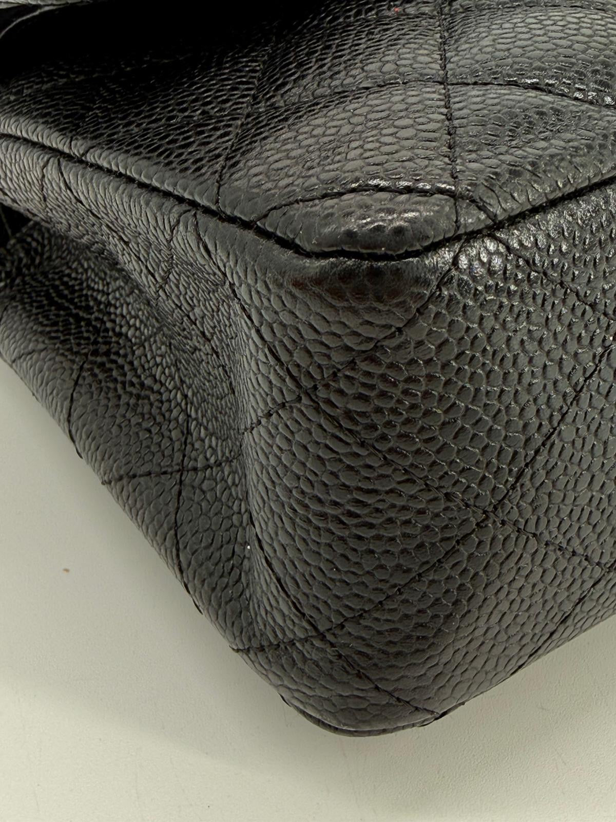 CHANEL Caviar Medium Double Flap Black Shoulder Bag