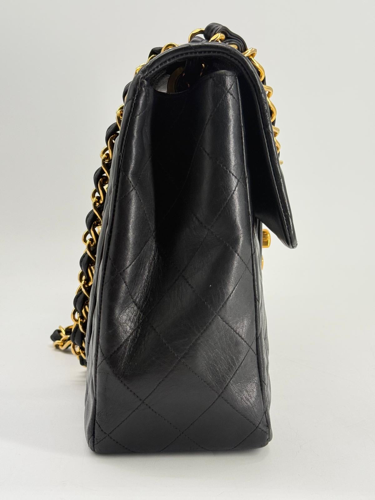 Chanel Black Quilted Lambskin XL Jumbo Single Flap Black Shoulder Bag