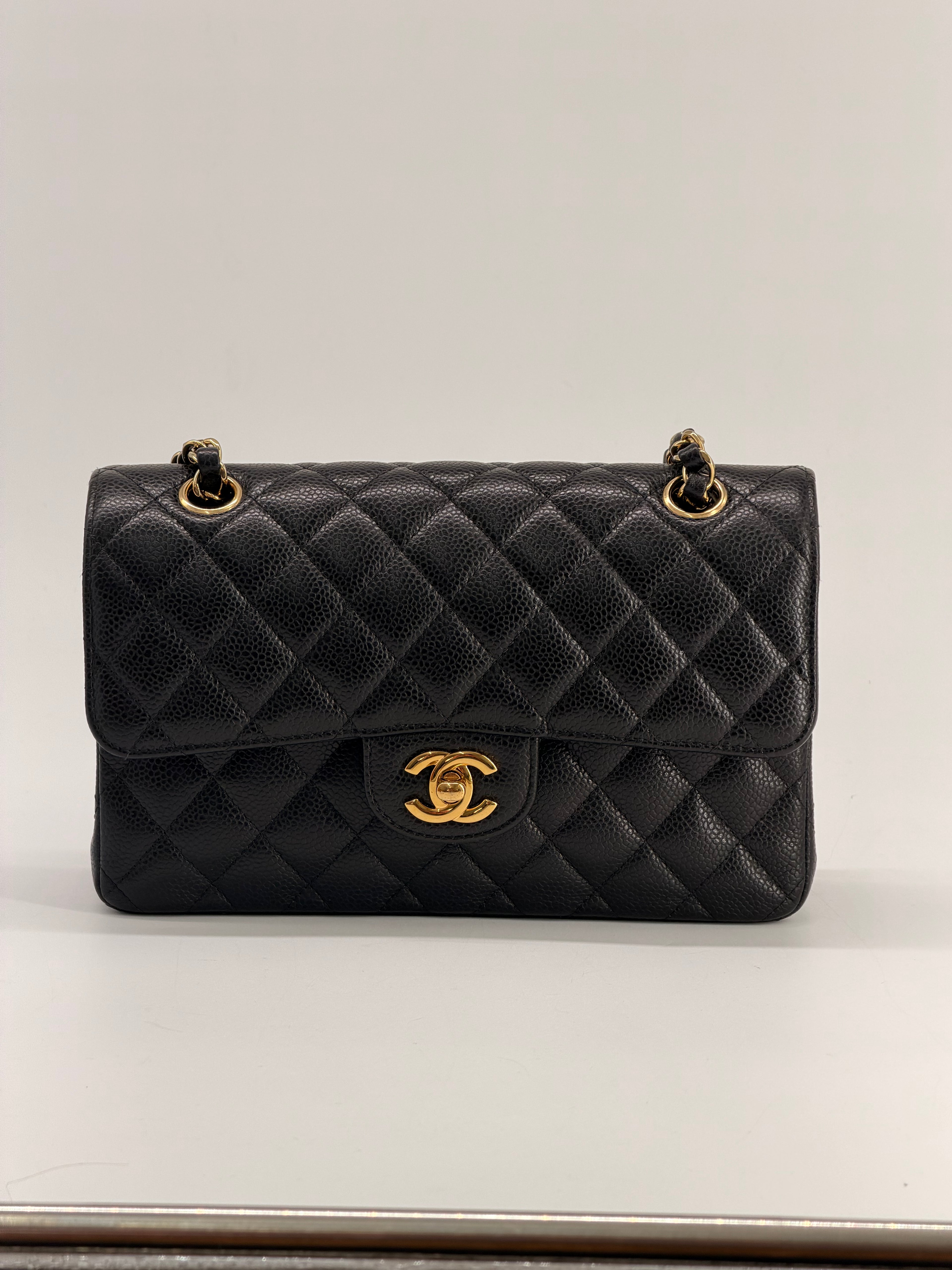 Chanel Classic Double Flap Small Caviar Black Leather Shoulder Bag Gold HRW NFC