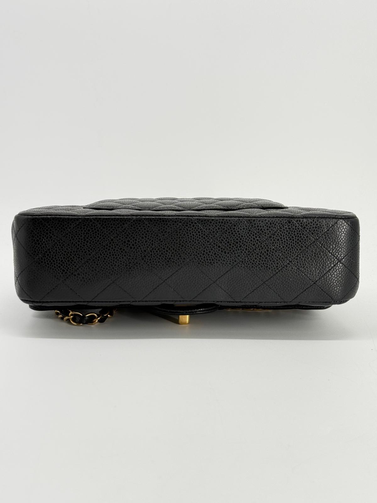 Chanel Medium Double Flap Caviar Black Leather Shoulder Bag
