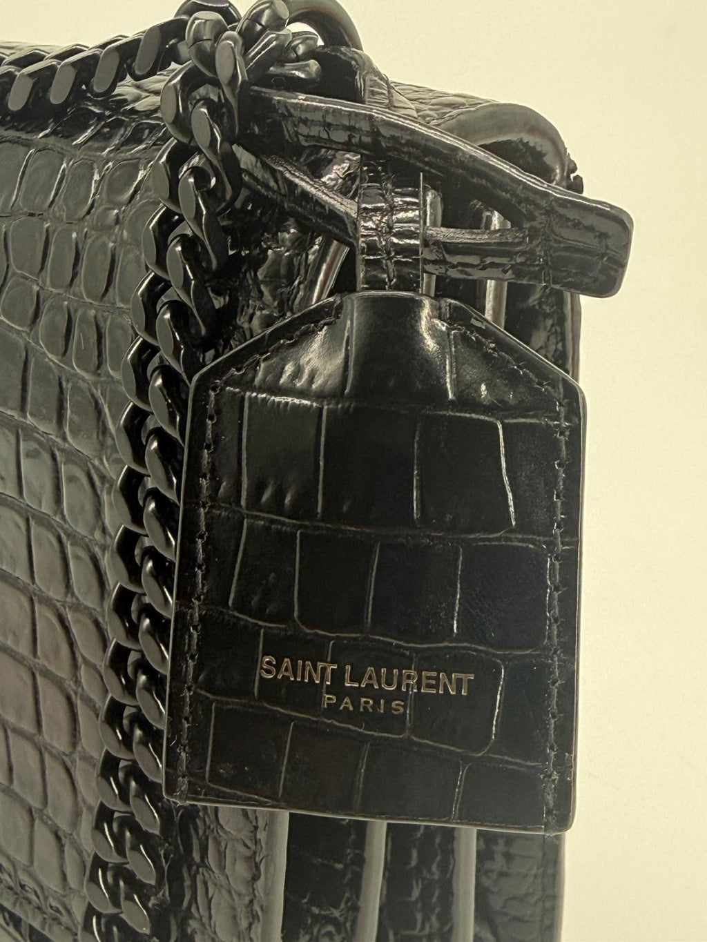 Calfskin Crocodile Embossed Medium Monochrome Monogram Sunset Black Bag