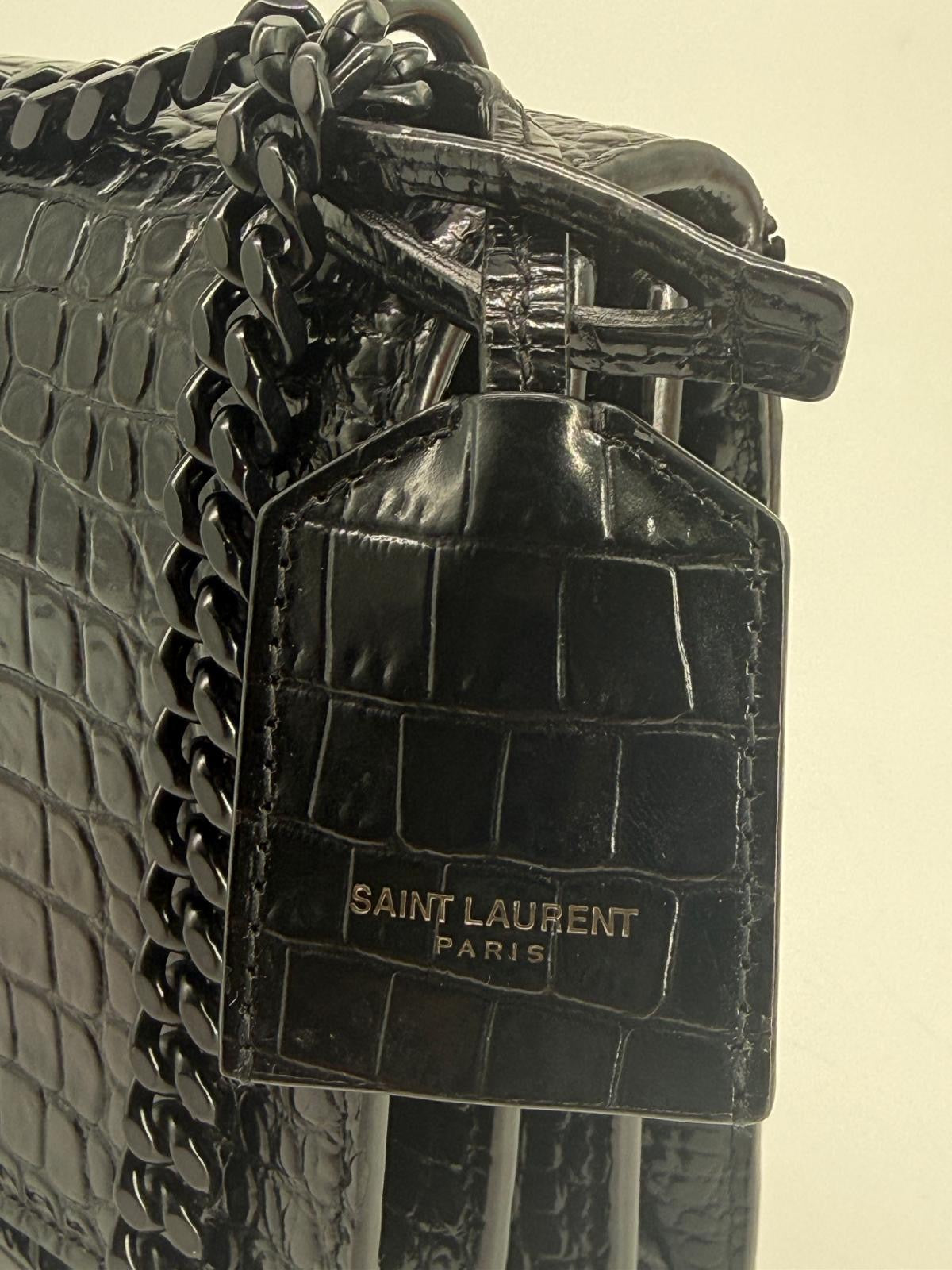 Calfskin Crocodile Embossed Medium Monochrome Monogram Sunset Black Bag