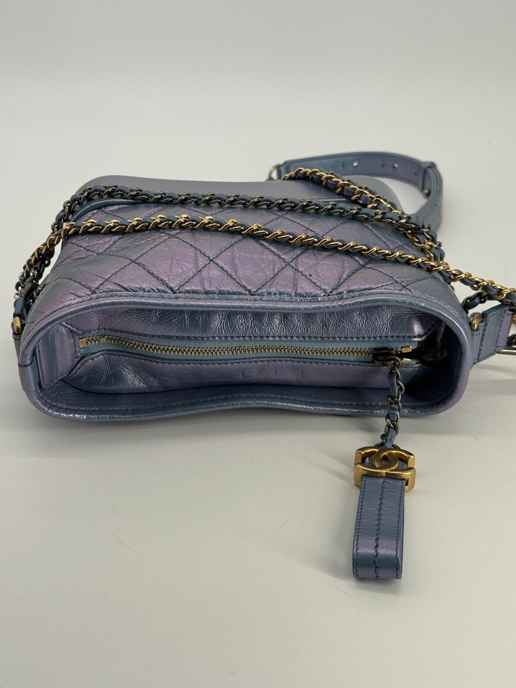 Chanel Gabrielle Small Hobo Iridescent Blue Metallic Shoulder Bag