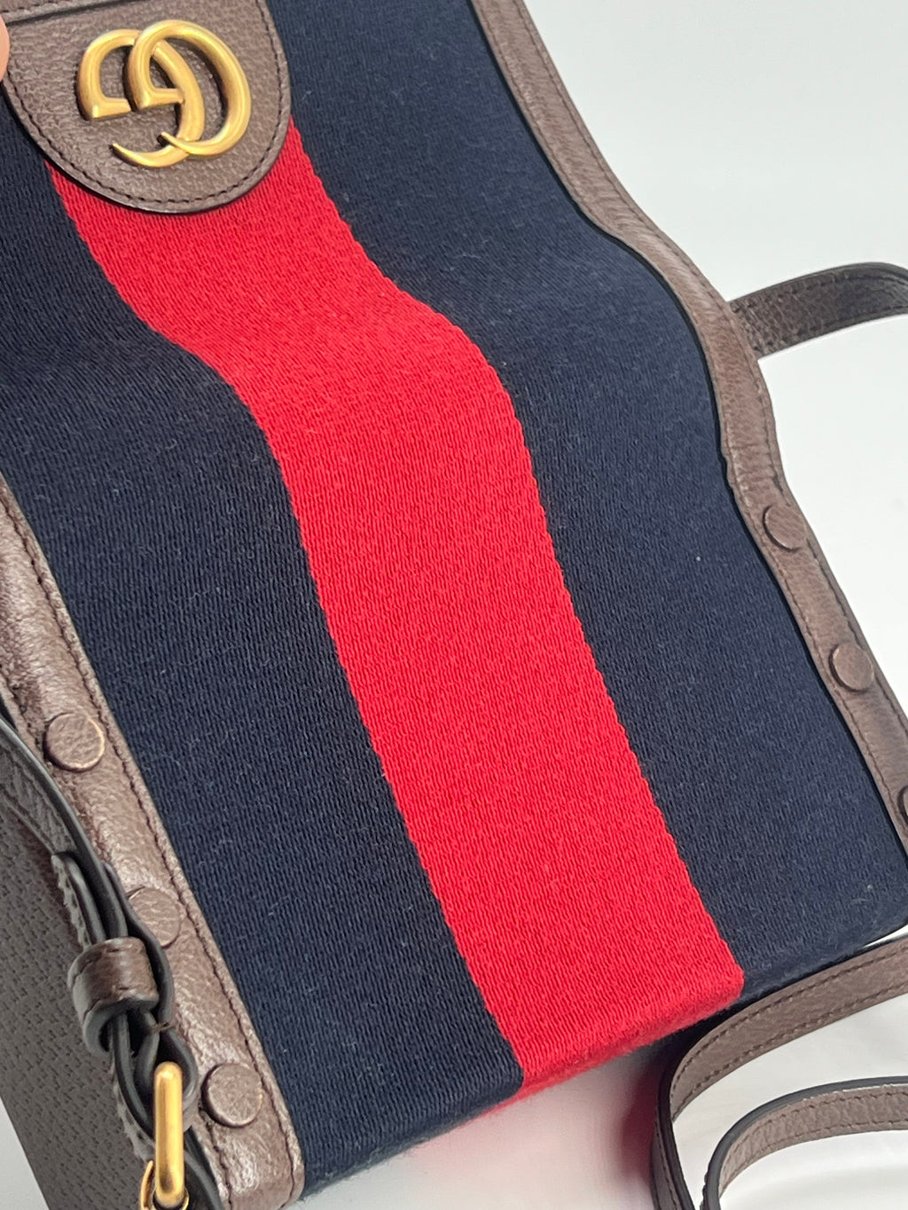 Gucci Ophidia Web Mini Bag Red/Blue Canvas Crossbody Bag