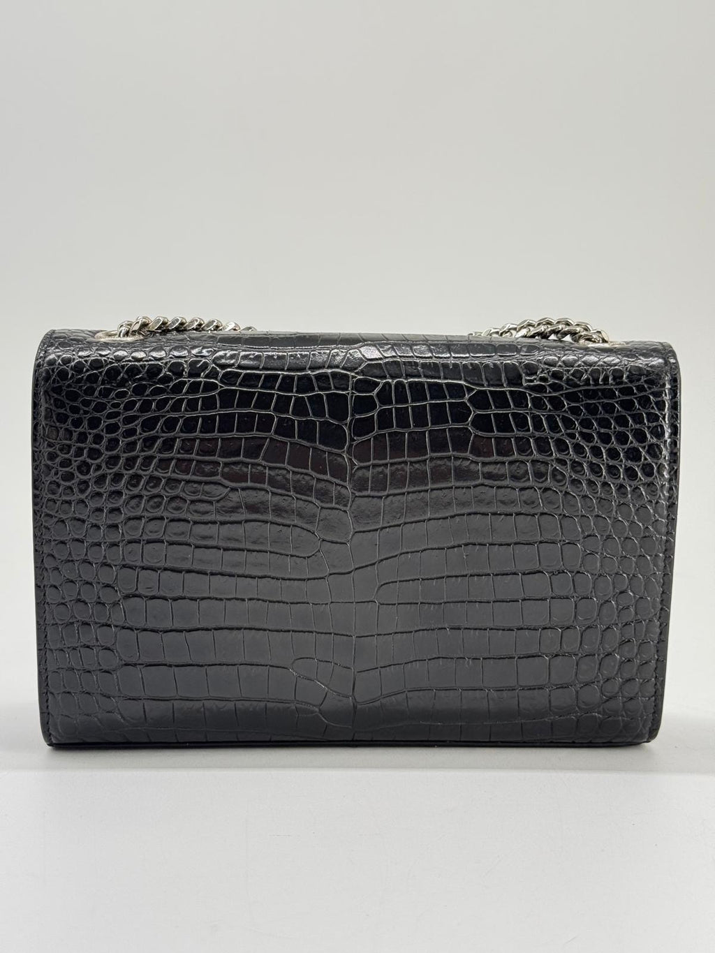 Saint Laurent Black Croc Embossed Leather Medium Kate Tassel Shoulder Bag