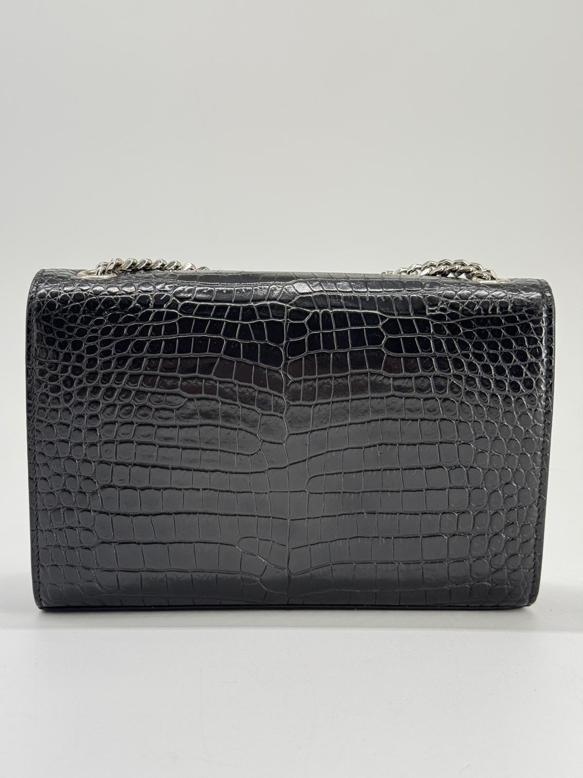 Saint Laurent Black Croc Embossed Leather Medium Kate Tassel Shoulder Bag