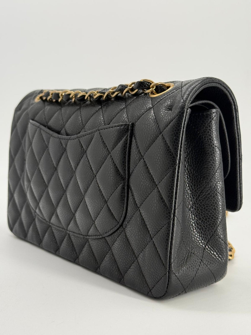 Chanel Medium Double Flap Caviar Black Leather Shoulder Bag