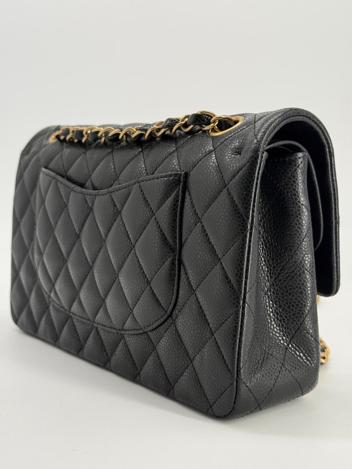 Chanel Medium Double Flap Caviar Black Leather Shoulder Bag