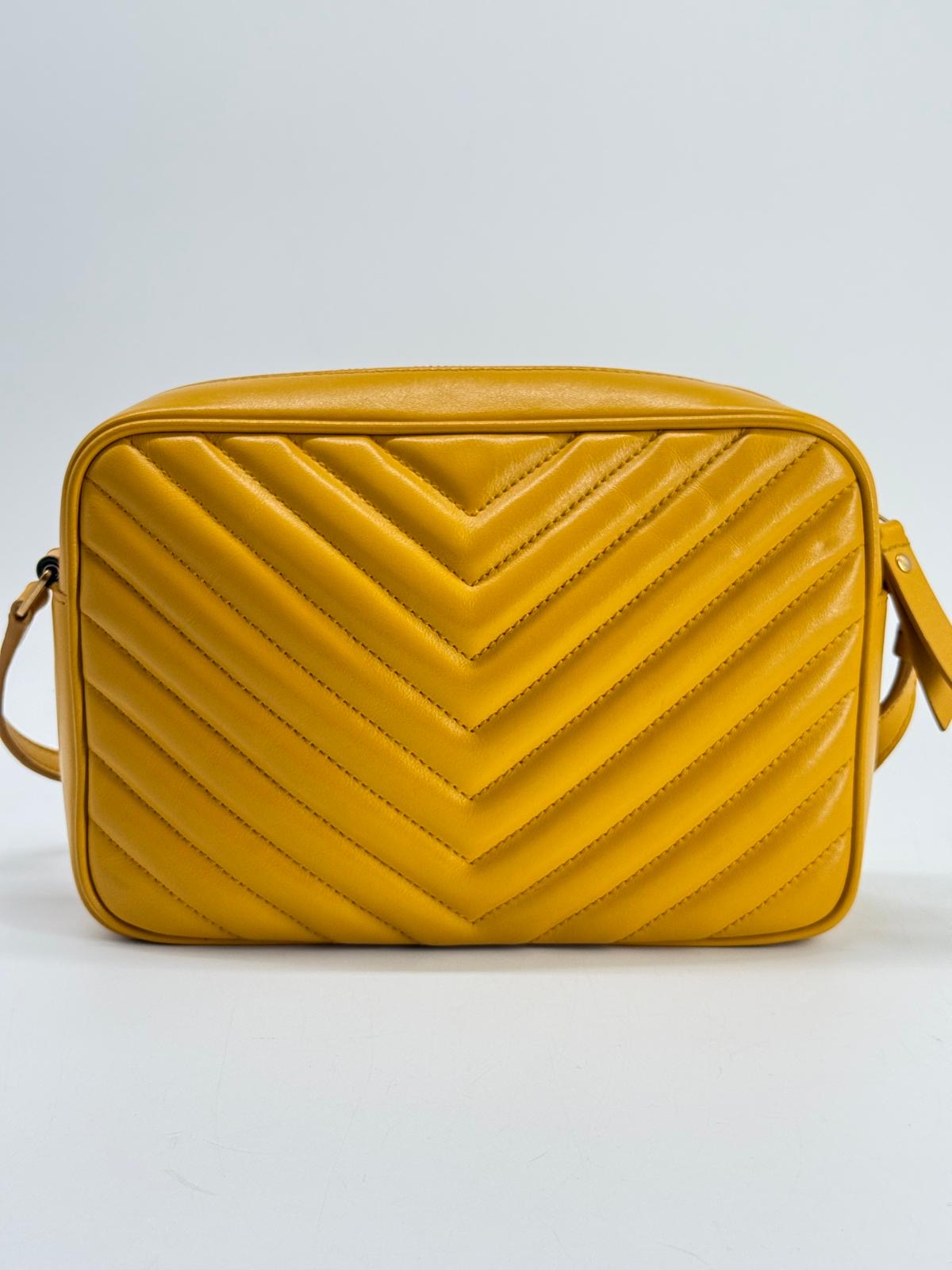 Saint Laurent Lou Camera Crossbody Bag with Tassel in Yellow Calfskin