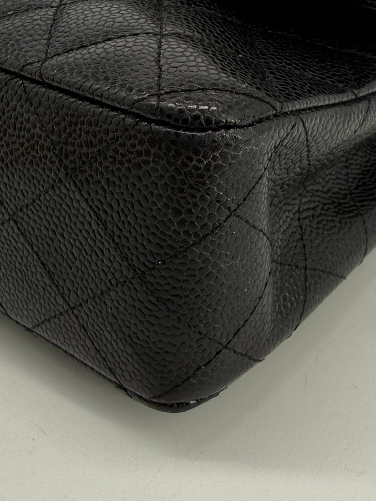 CHANEL Caviar Medium Double Flap Black Shoulder Bag