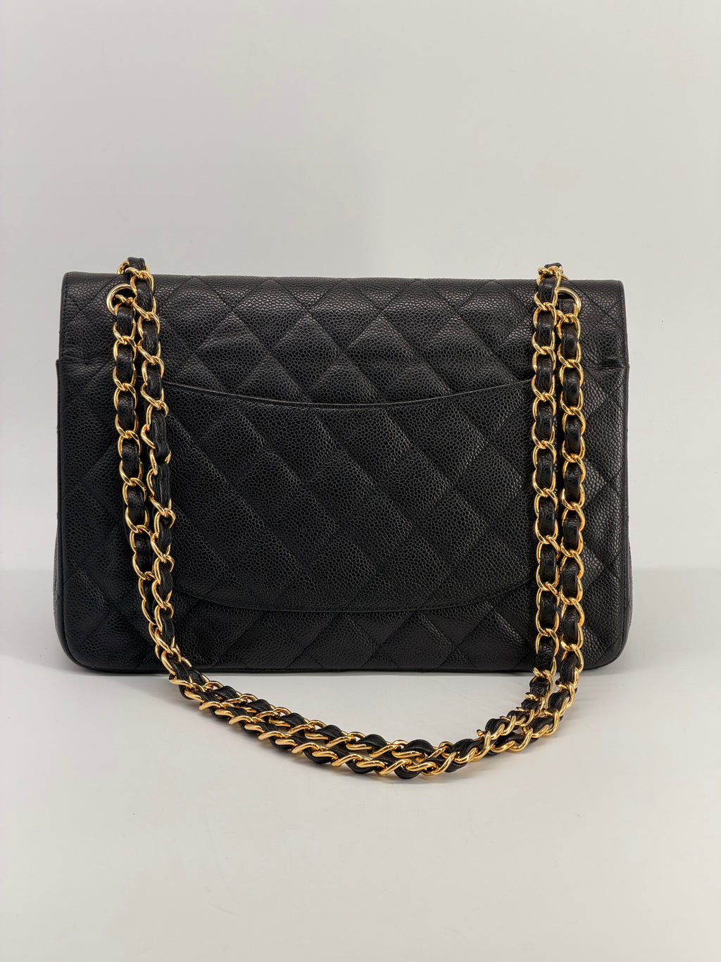 Chanel Caviar Jumbo Double Flap Black Shoulder Bag Gold Hardware