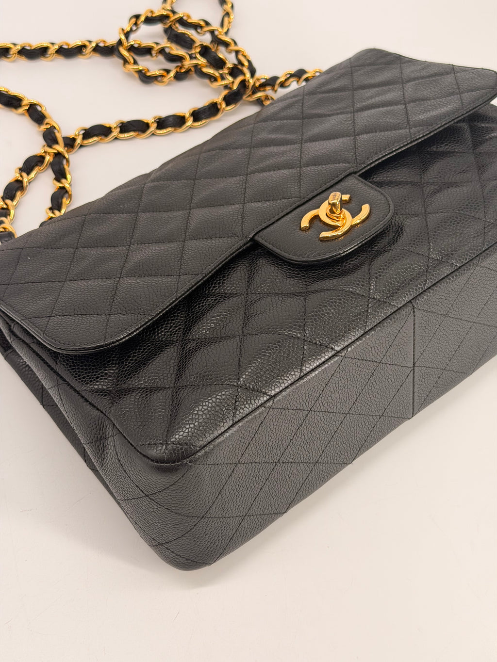 Chanel Caviar Jumbo Double Flap Black Shoulder Bag Gold Hardware