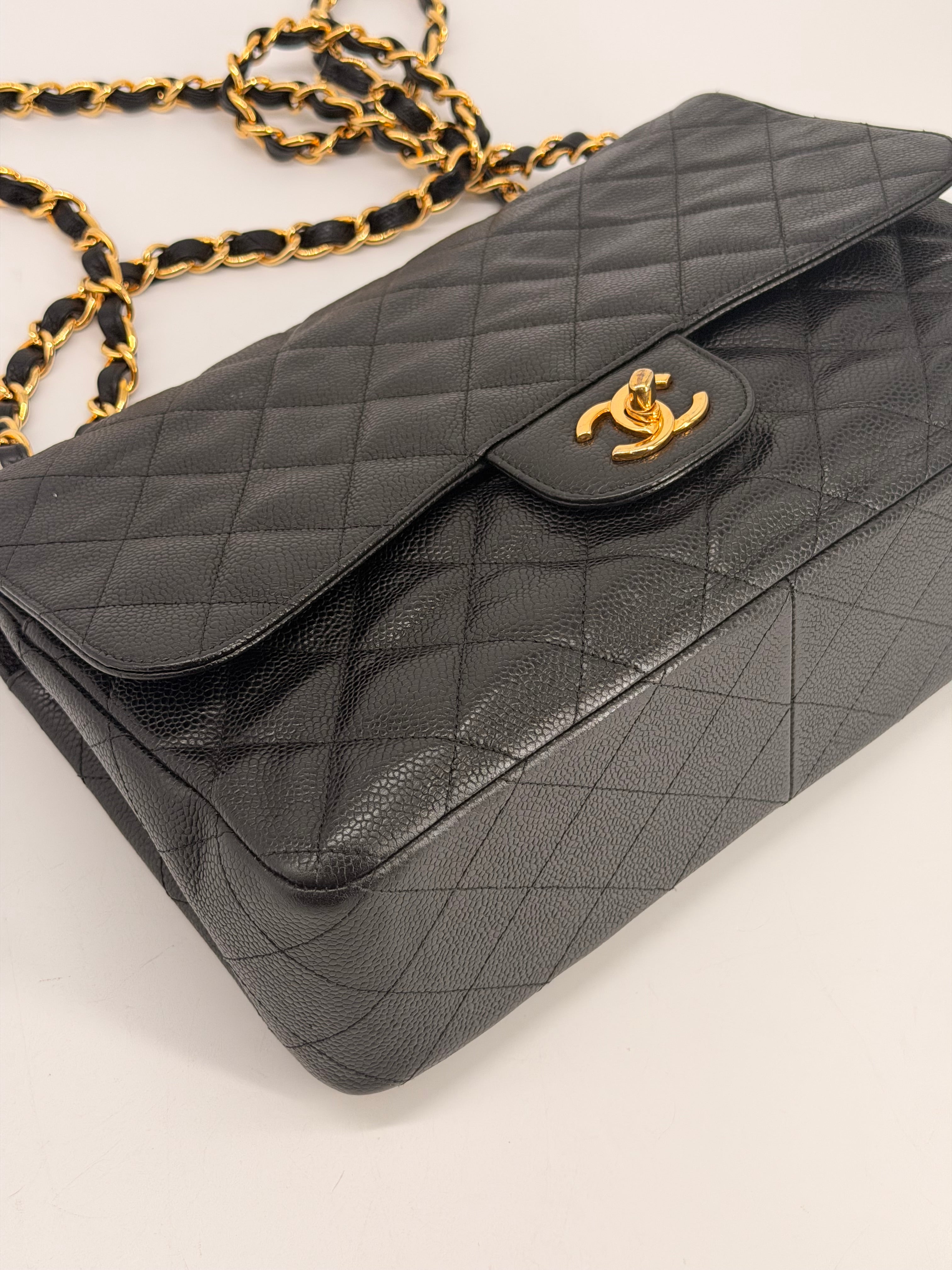 Chanel Caviar Jumbo Double Flap Black Shoulder Bag Gold Hardware