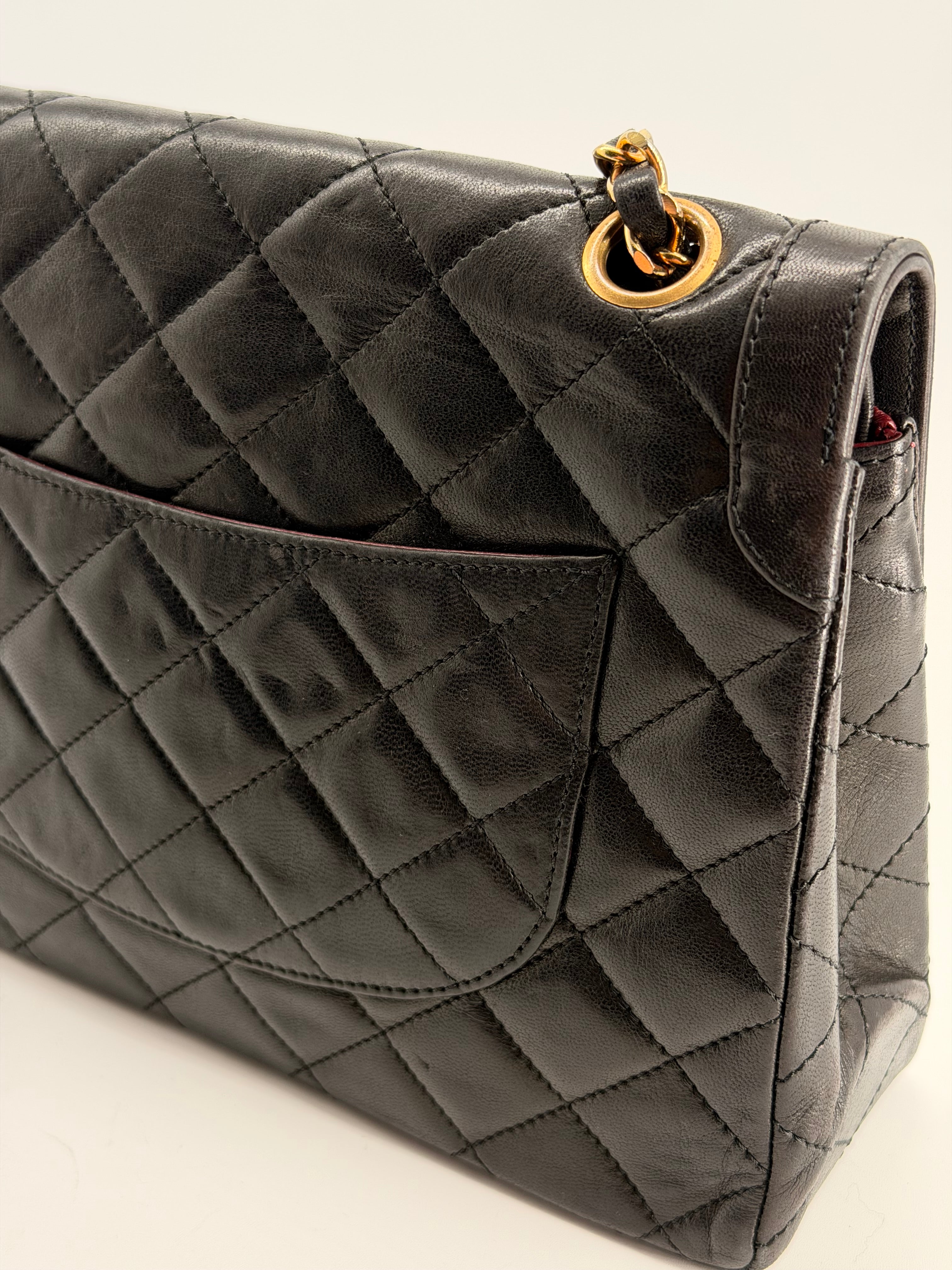 Chanel Medium Paris Double Flap Black Lambskin Shoulder Bag