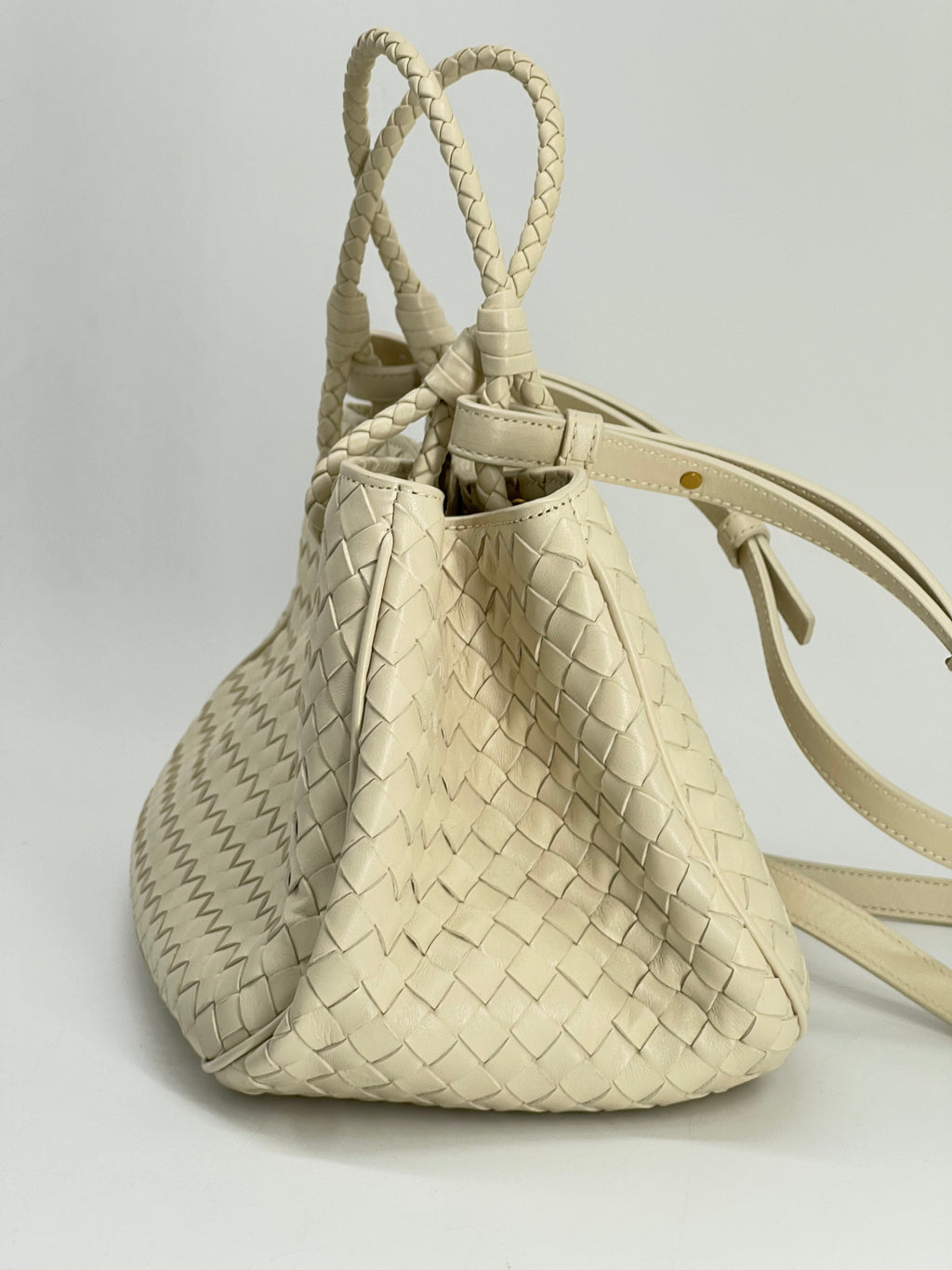 Bottega Veneta Nappa Intrecciato Basket Bag In Sea Salt Leather