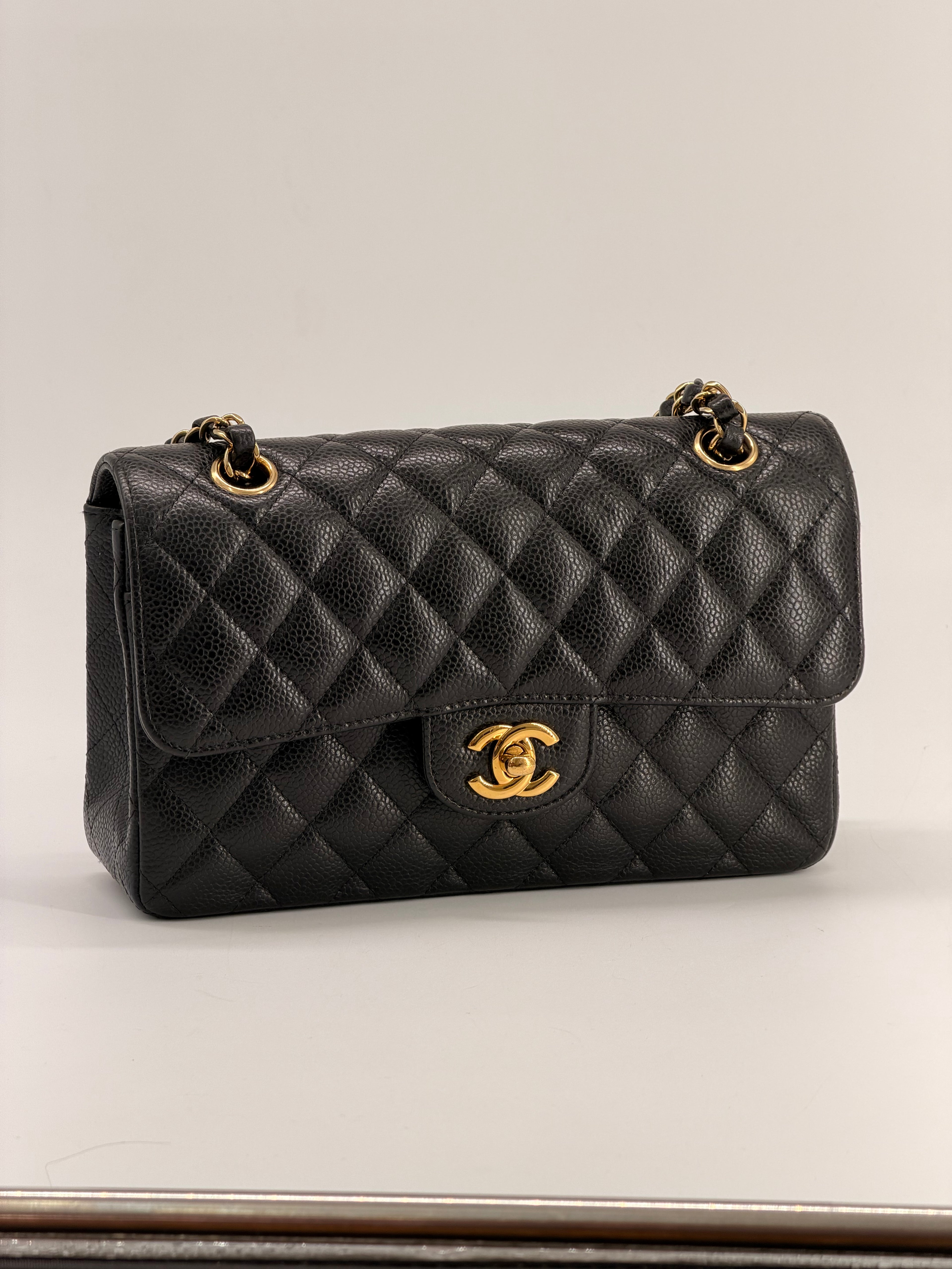 Chanel Classic Double Flap Small Caviar Black Leather Shoulder Bag Gold HRW NFC