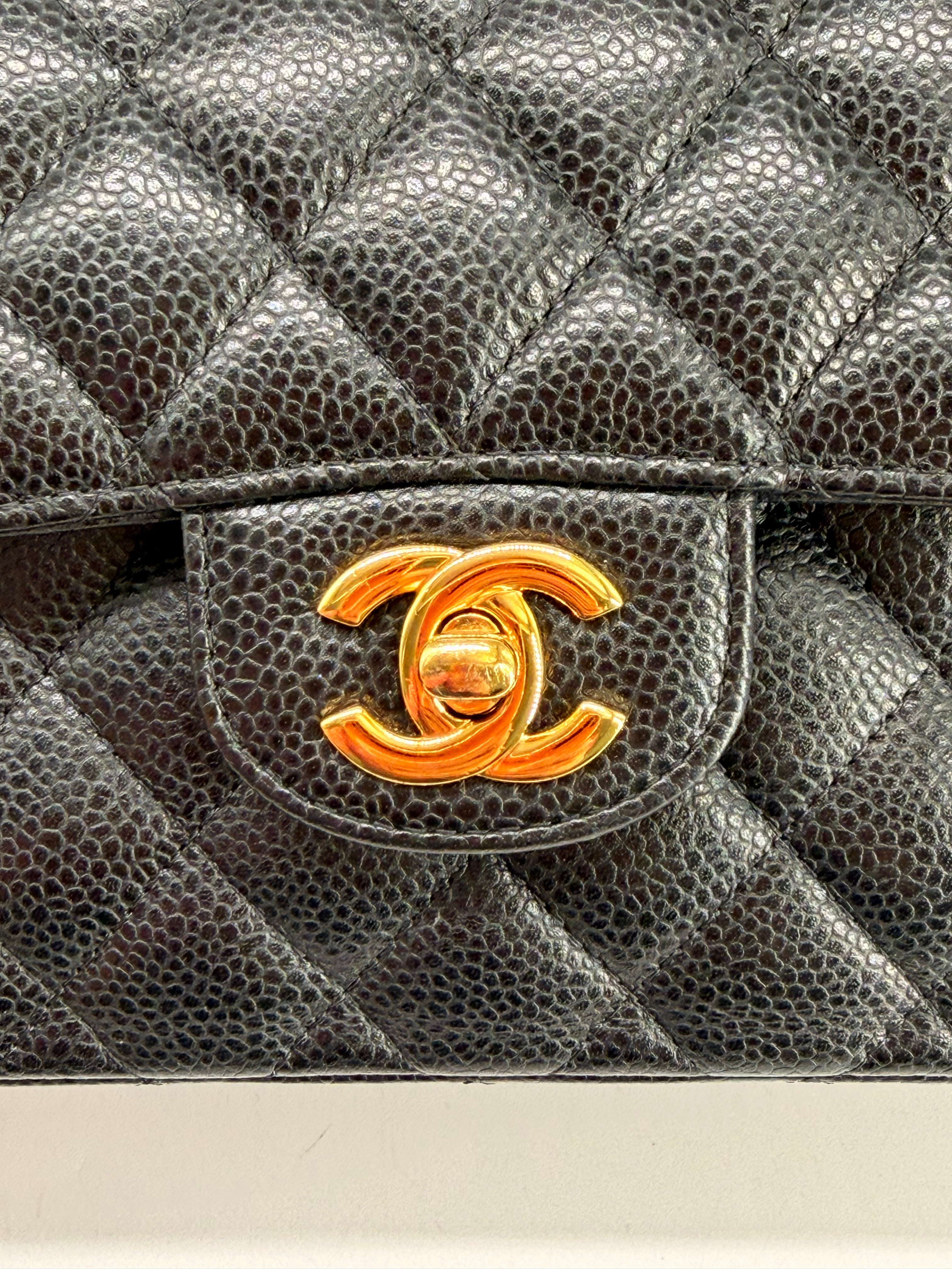 Chanel Classic Double Flap Small Caviar Black Leather Shoulder Bag Gold HRW NFC