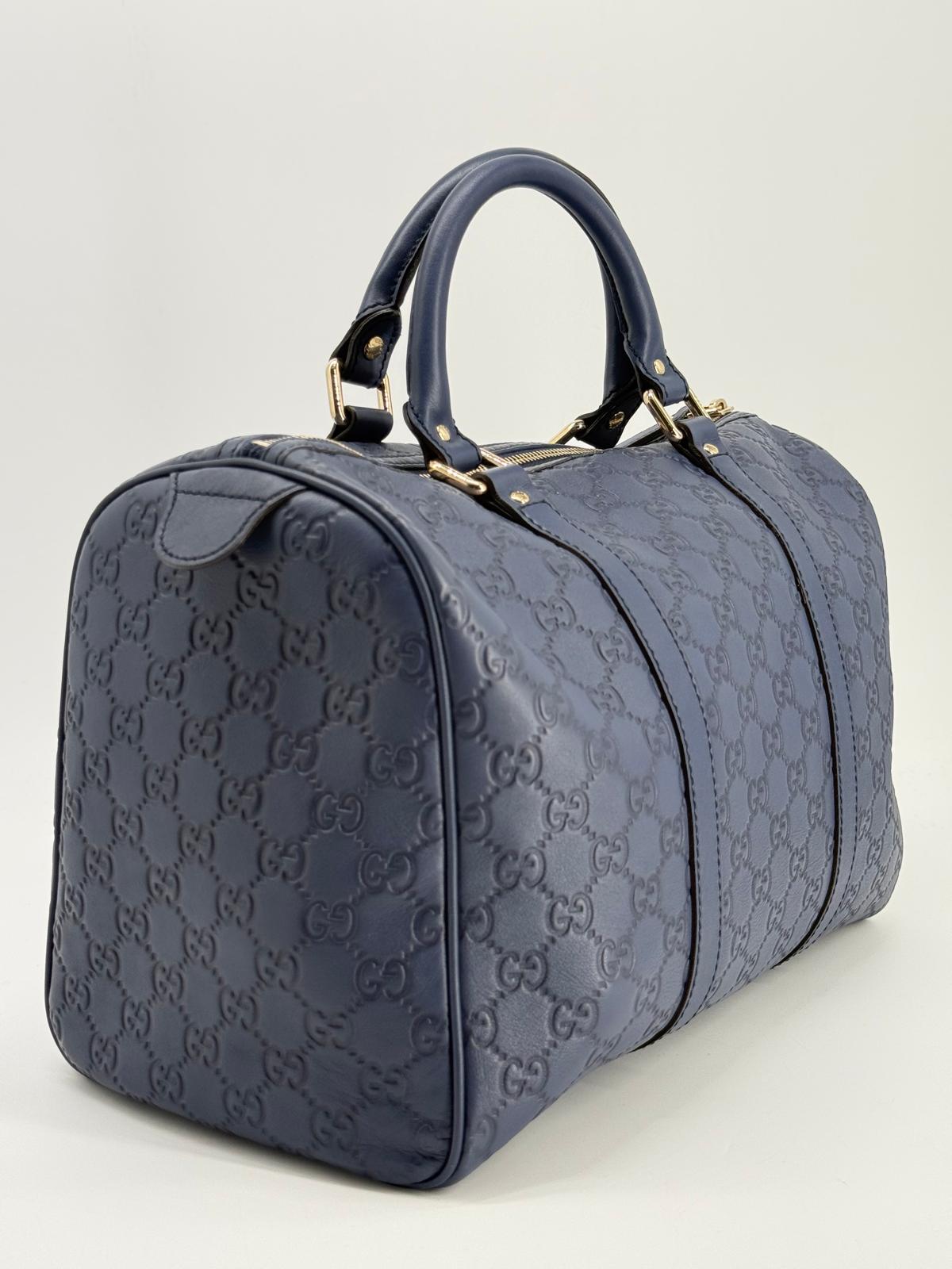 Gucci Guccissima Blue Leather Boston Medium Bag
