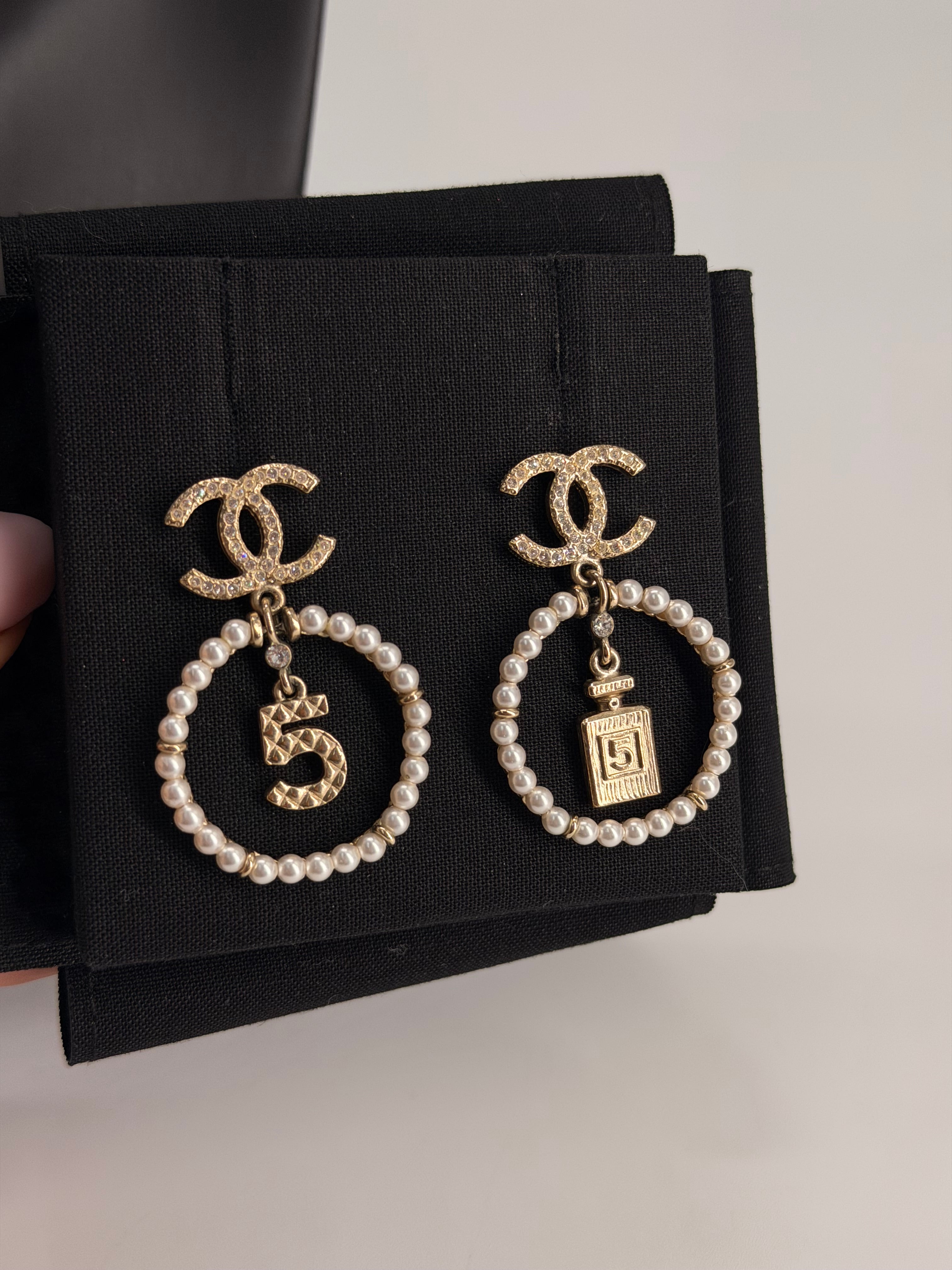 Chanel Faux Pearl & Strass CC Drop Earrings