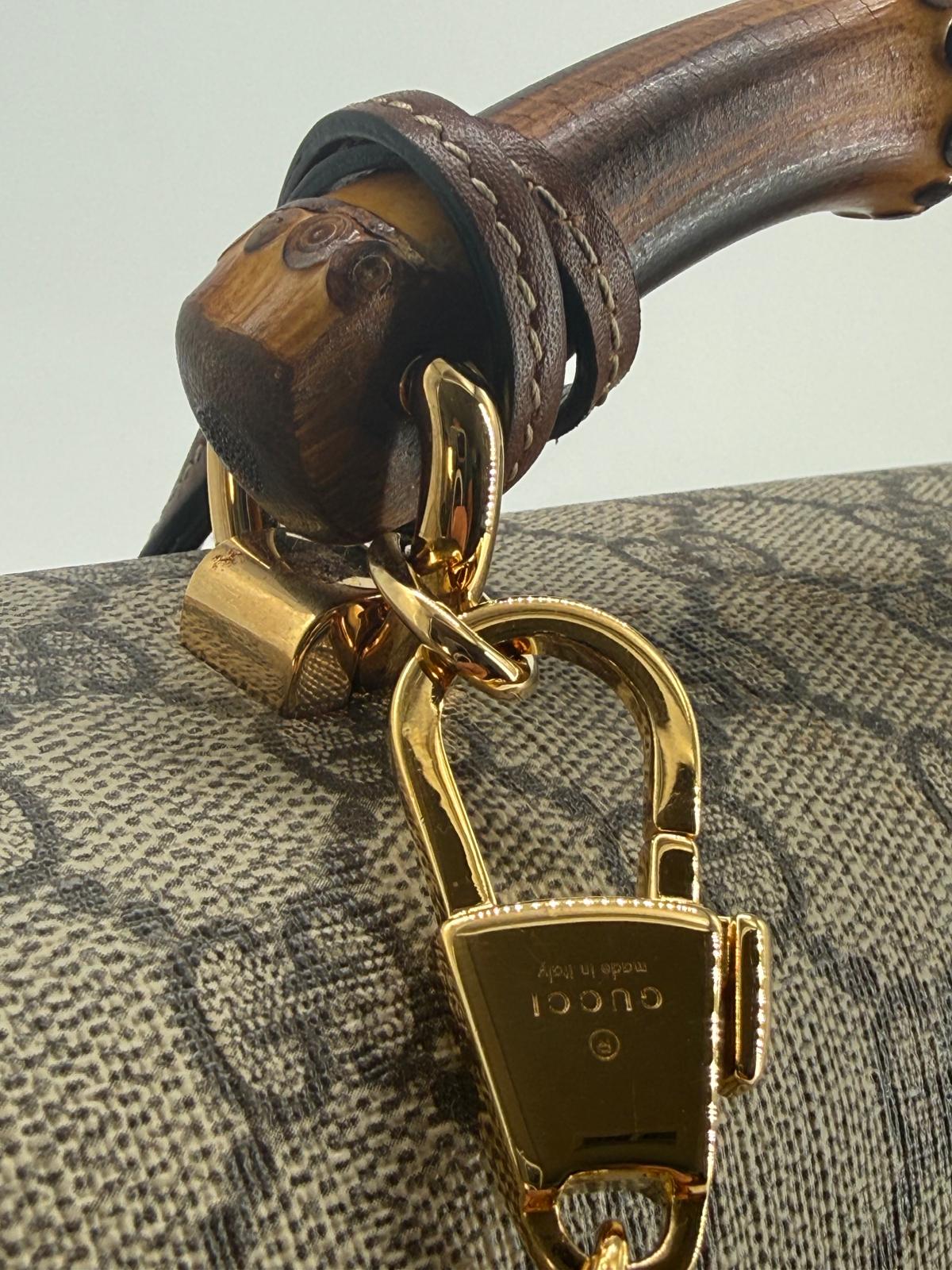 Gucci GG Small Supreme Padlock Bamboo Shoulder Bag