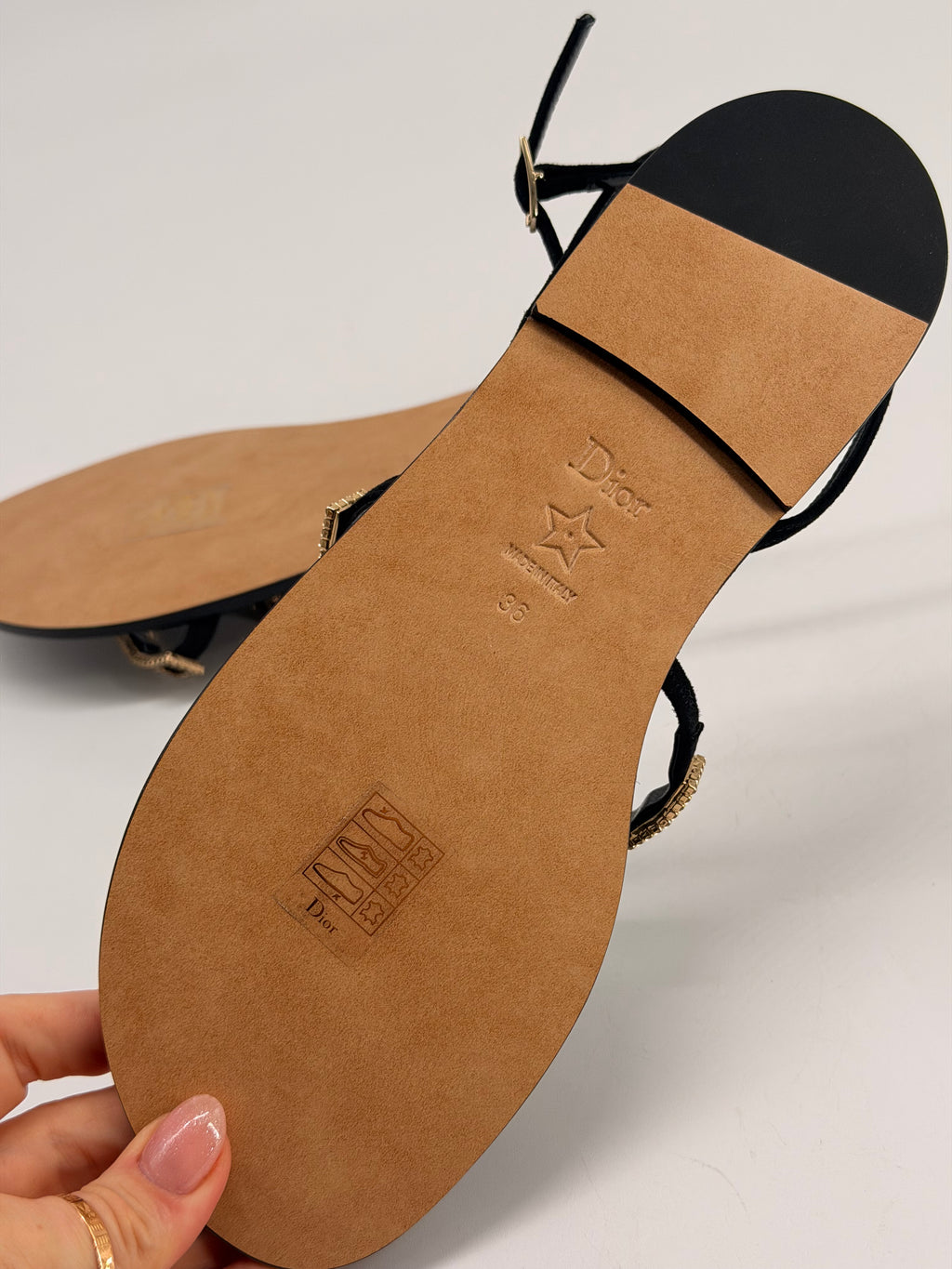DIOR Diorissime Sandal Black Suede Goatskin and Silver-Tone Strass Size 36 NEW