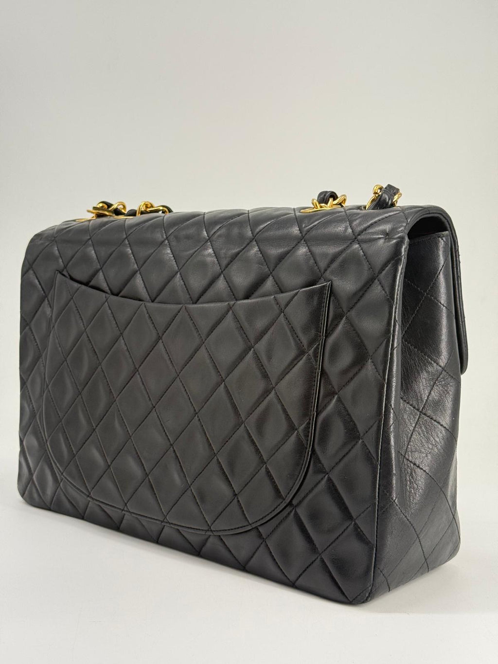 Chanel Black Quilted Lambskin XL Jumbo Single Flap Black Shoulder Bag