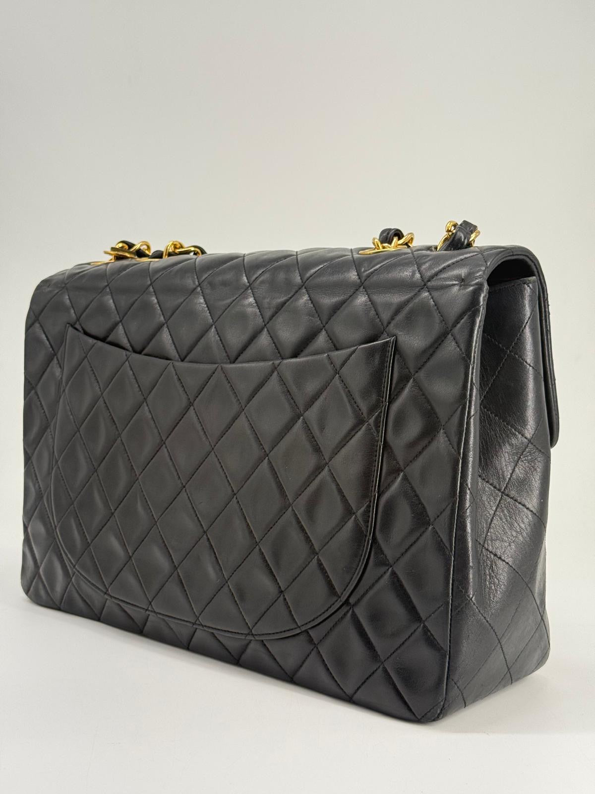 Chanel Black Quilted Lambskin XL Jumbo Single Flap Black Shoulder Bag