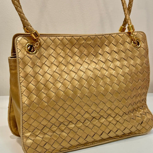 Bottega Veneta Intrecciato Shoulder Bag Gold