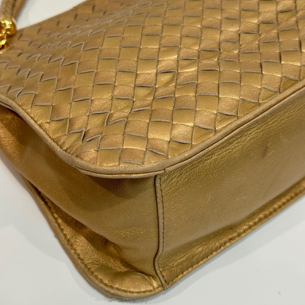 Bottega Veneta Intrecciato Shoulder Bag Gold