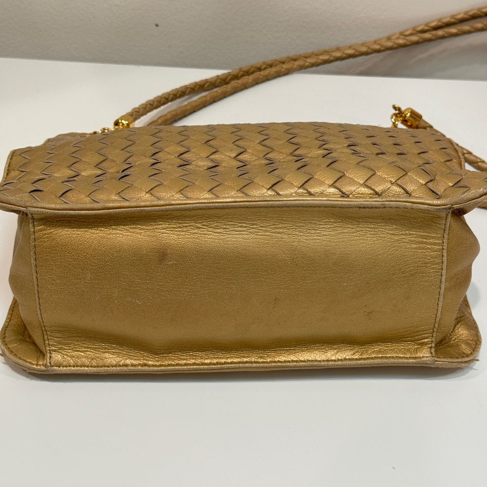 Bottega Veneta Intrecciato Shoulder Bag Gold