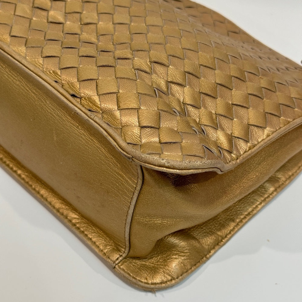 Bottega Veneta Intrecciato Shoulder Bag Gold