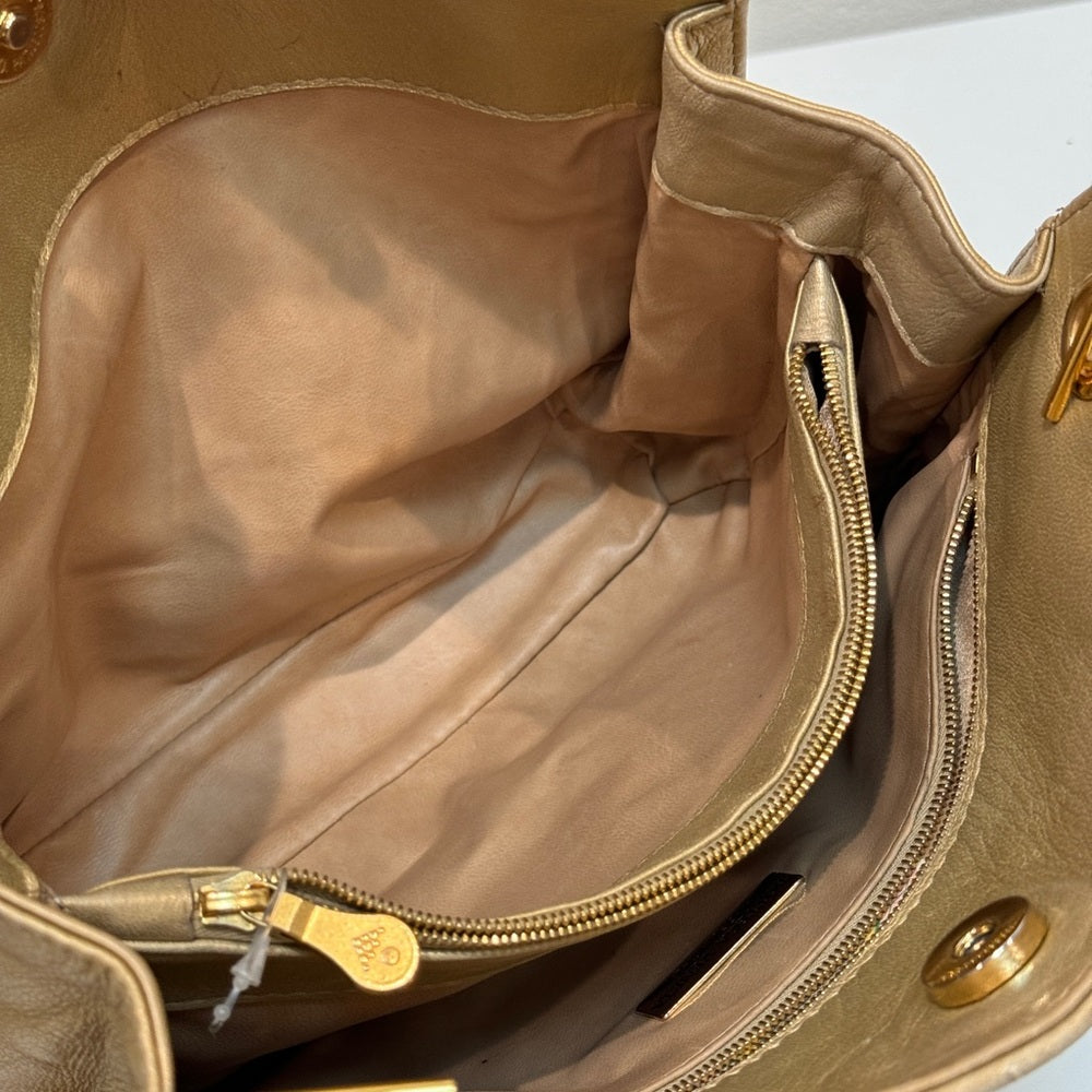 Bottega Veneta Intrecciato Shoulder Bag Gold