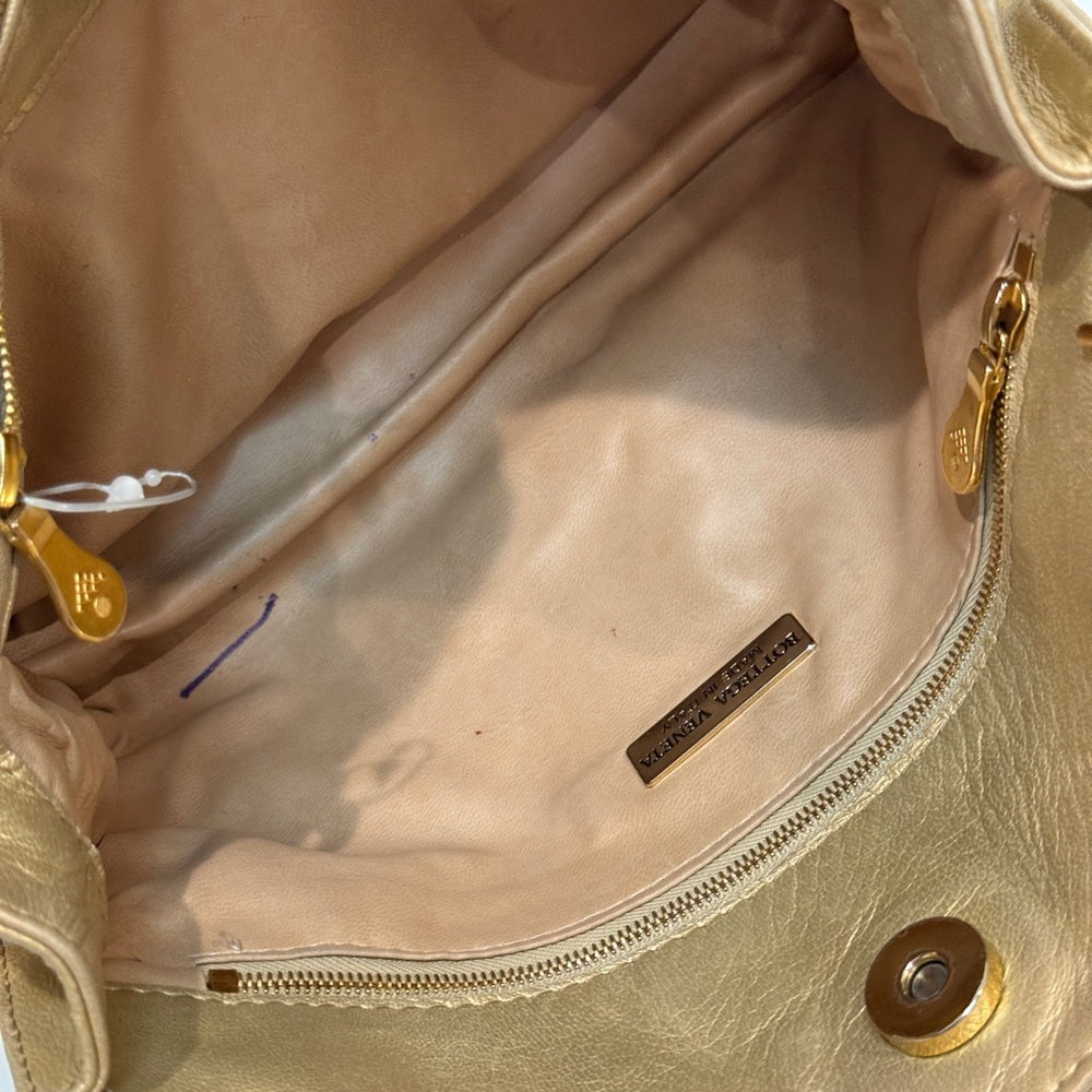 Bottega Veneta Intrecciato Shoulder Bag Gold