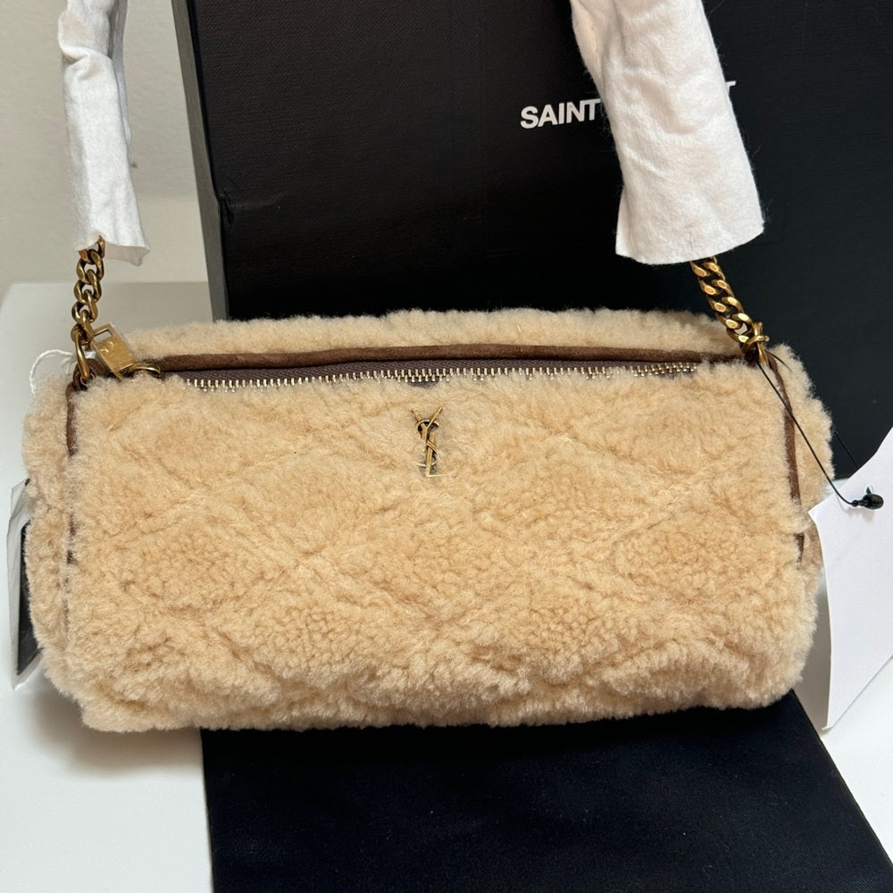 Saint Laurent Sade Mini Tube Shearling Shoulder Bag
