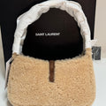 Saint Laurent Le 5 A 7 Mini Shearling & Leather Hobo Bag Women's Brown