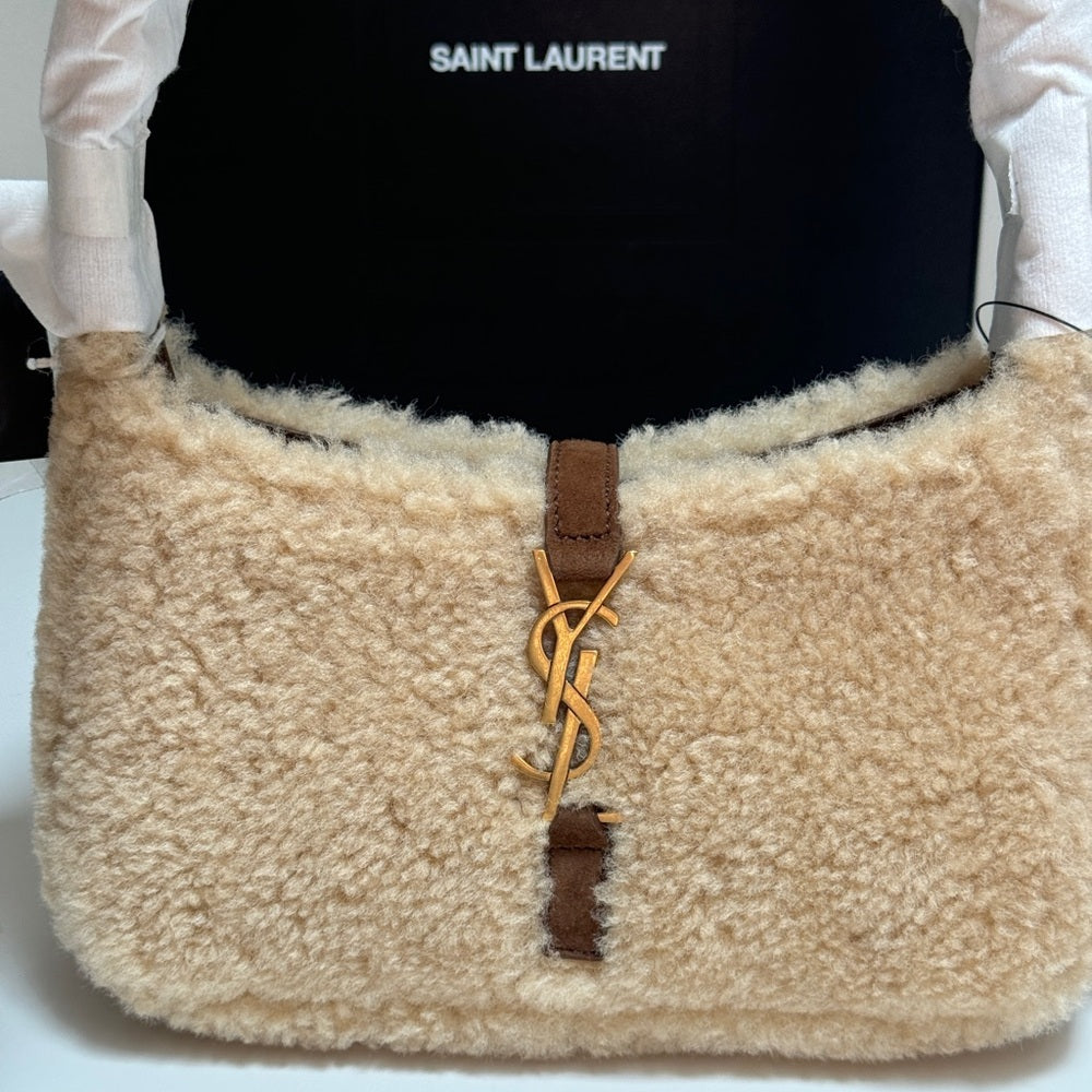 Saint Laurent Le 5 A 7 Mini Shearling & Leather Hobo Bag Women's Brown