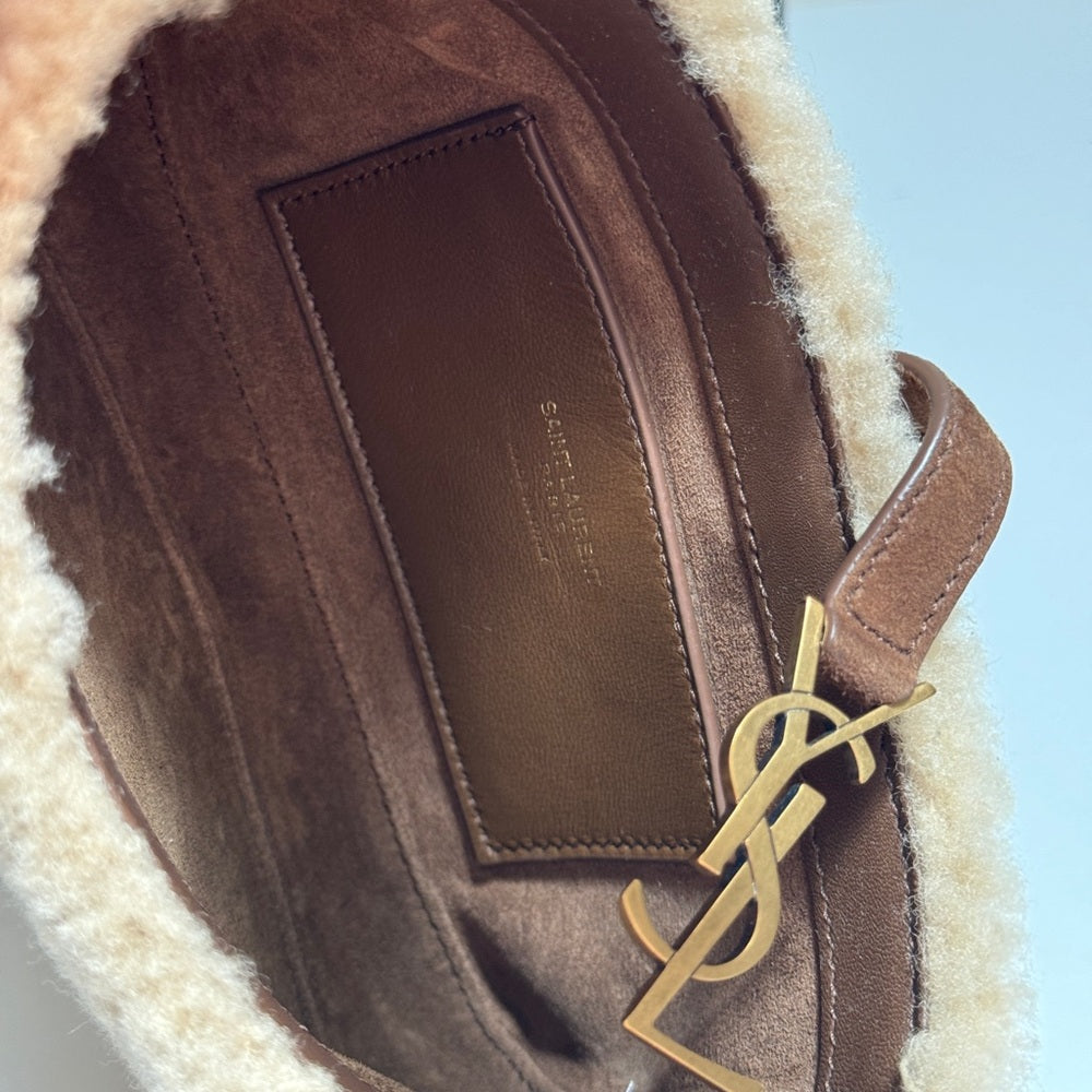 Saint Laurent Le 5 A 7 Mini Shearling & Leather Hobo Bag Women's Brown