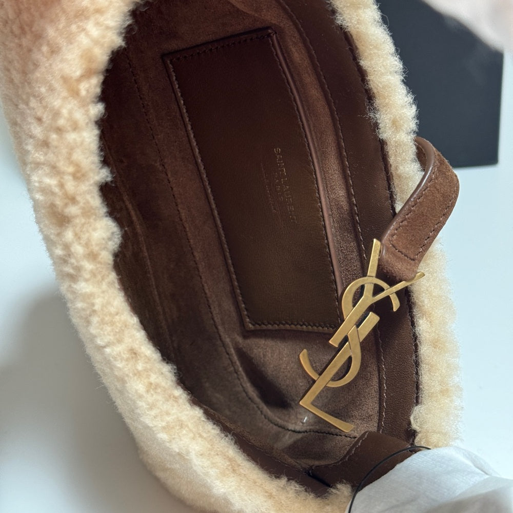 Saint Laurent Le 5 A 7 Mini Shearling & Leather Hobo Bag Women's Brown
