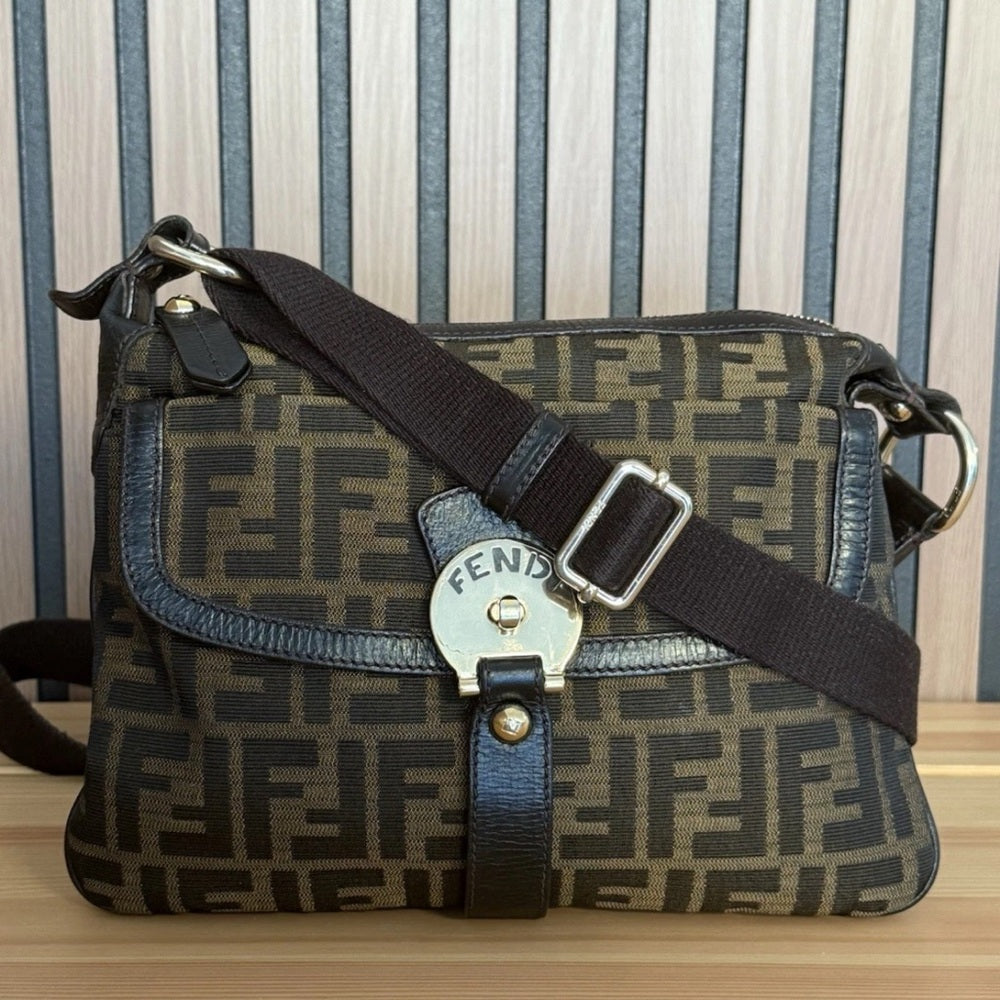 Fendi Chef Zip Crossbody Bag Zucca Canvas