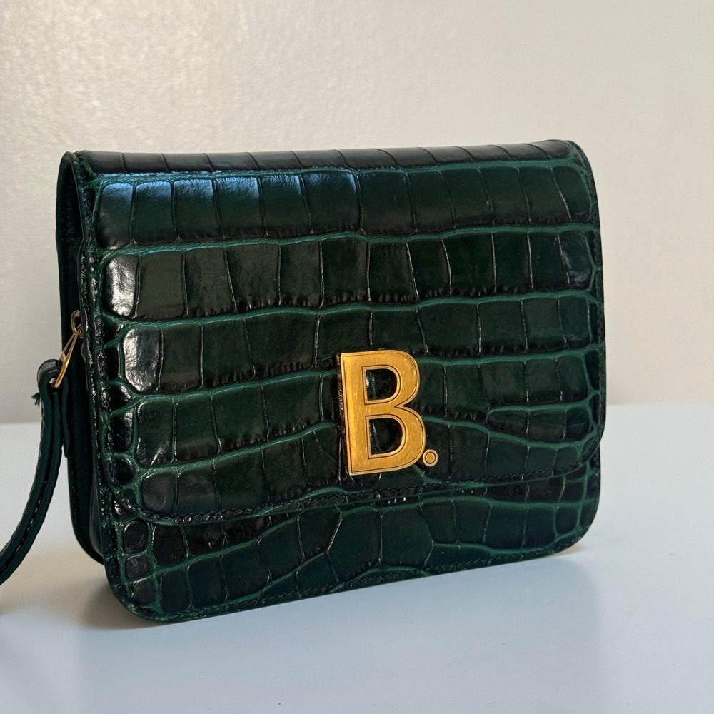 Balenciaga Croc-Embossed B. Shoulder Bag