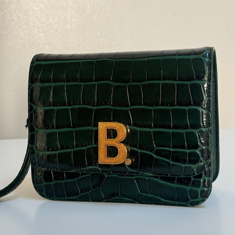 Balenciaga Croc-Embossed B. Shoulder Bag