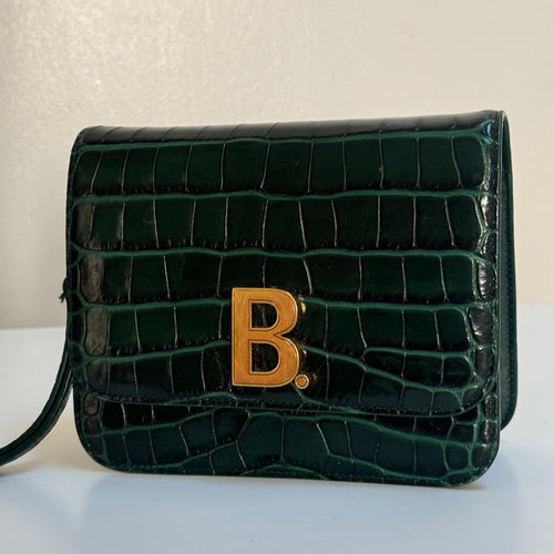 Balenciaga Croc-Embossed B. Shoulder Bag