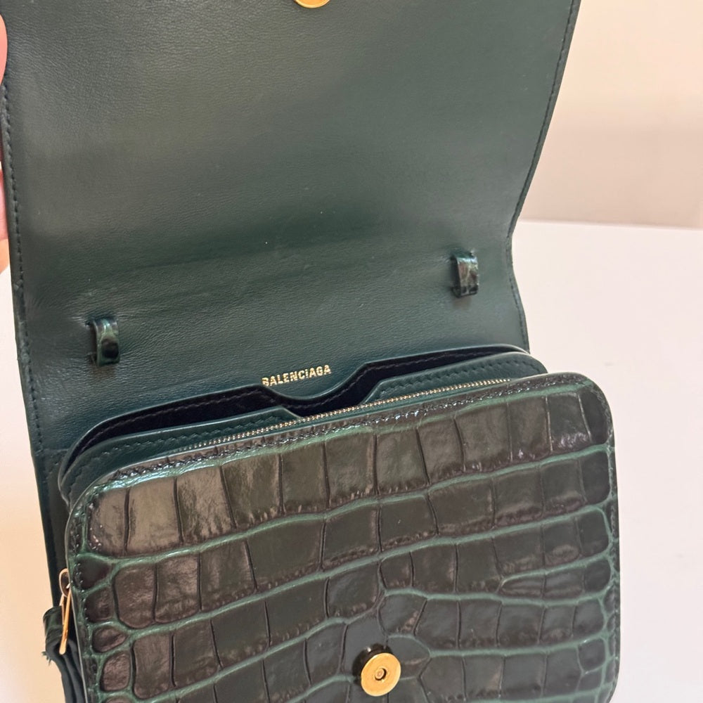 Balenciaga Croc-Embossed B. Shoulder Bag